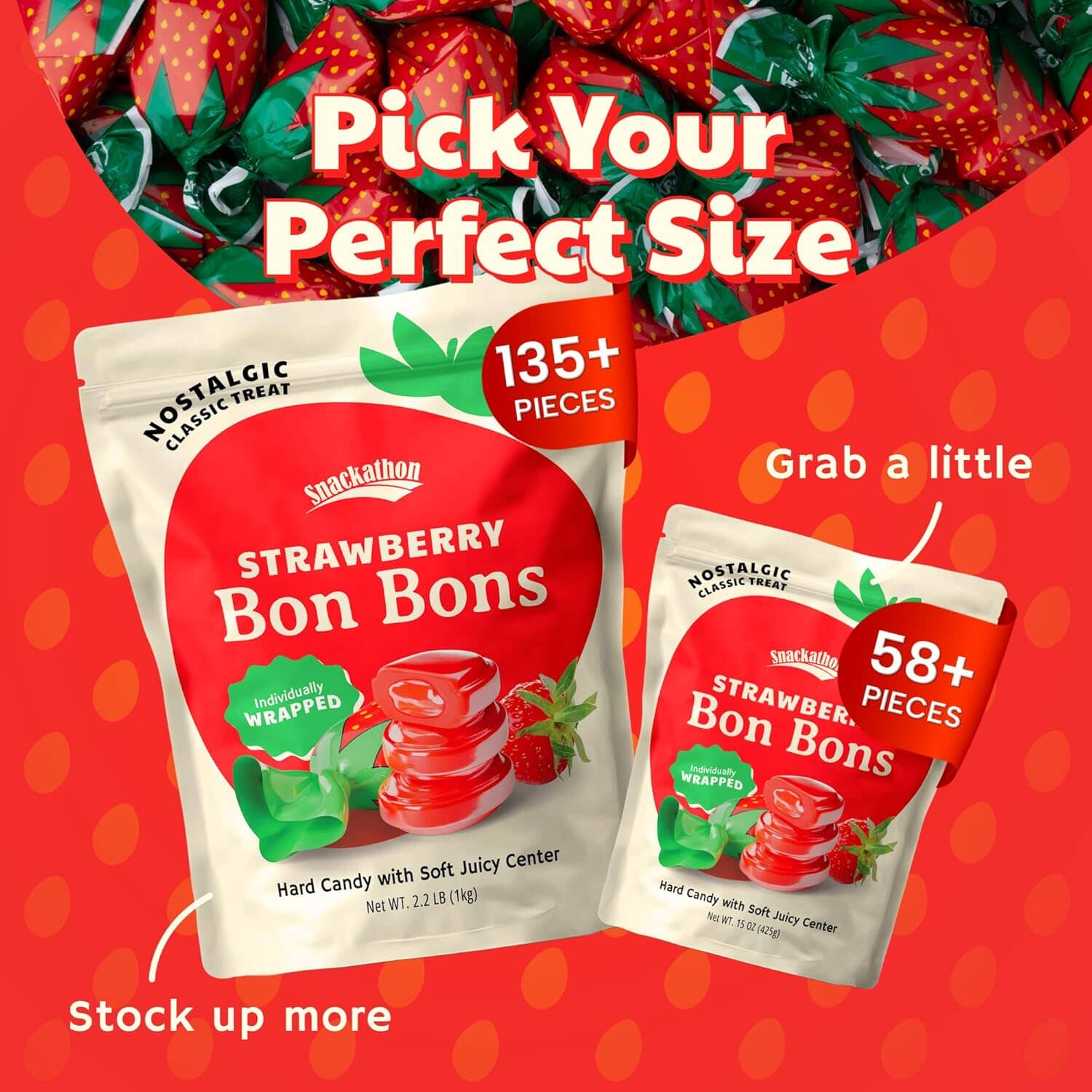Snackathon Strawberry Bon Bons Hard Candy Snackathon 