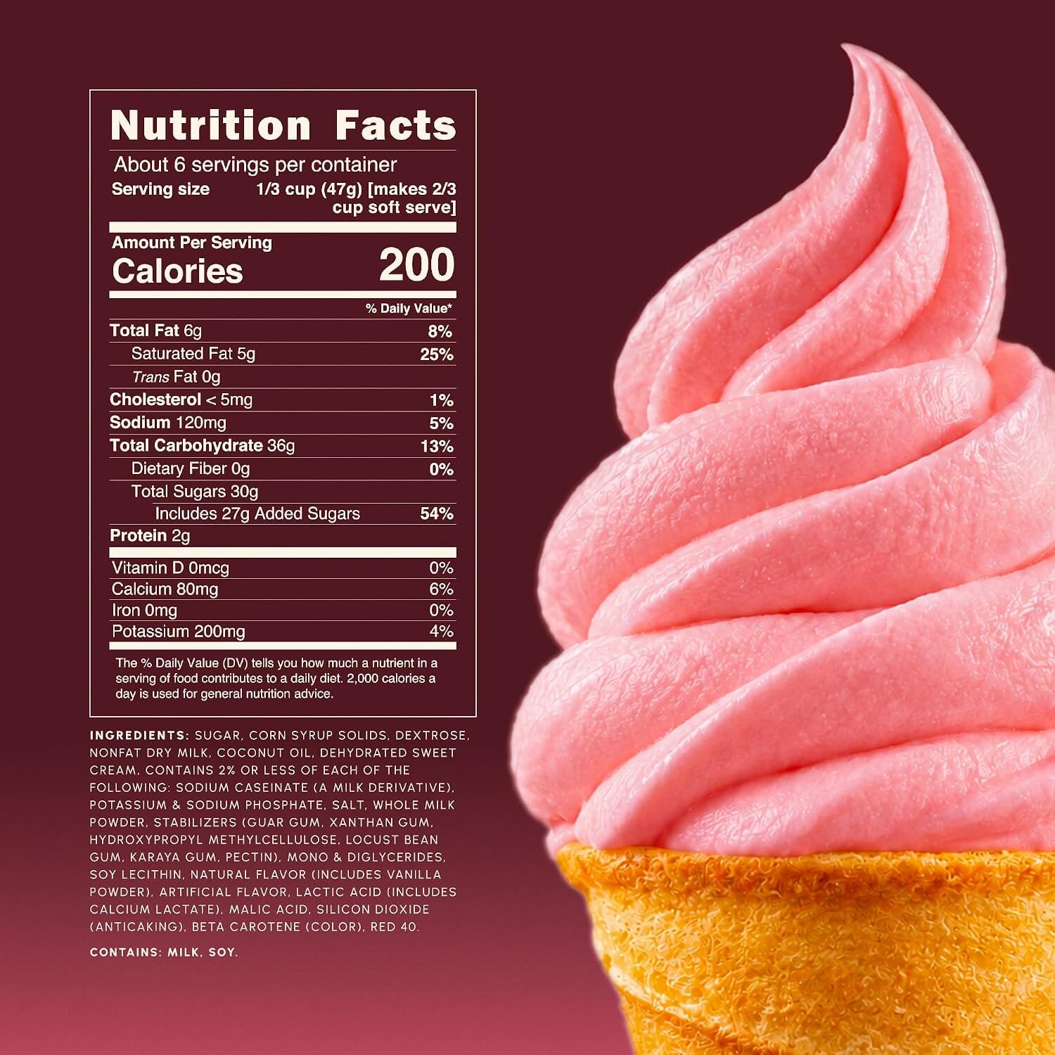 Snackathon Strawberry Soft Serve Ice Cream Mix, 1 Quart, Rich & Creamy Dairy Powder Mix for Ice Cream Makers, Soft Serve Machine, Just Add Water, Gluten Free, Made in USA Snackathon 