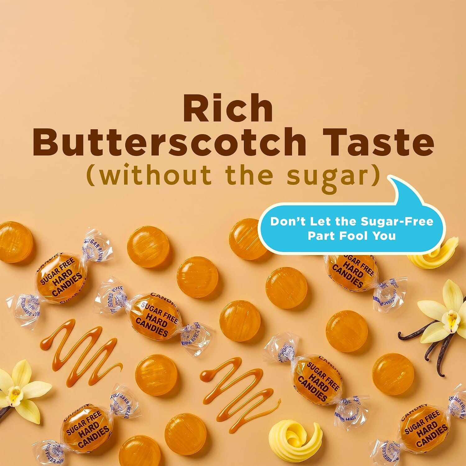 Snackathon Sugar Free Butterscotch Hard Candy, Individually Wrapped | Resealable Bag, Zero Sugar Butter Scotch Discs, Old Fashioned Candy, Gluten Free, For Sharing & Gifting Snackathon 