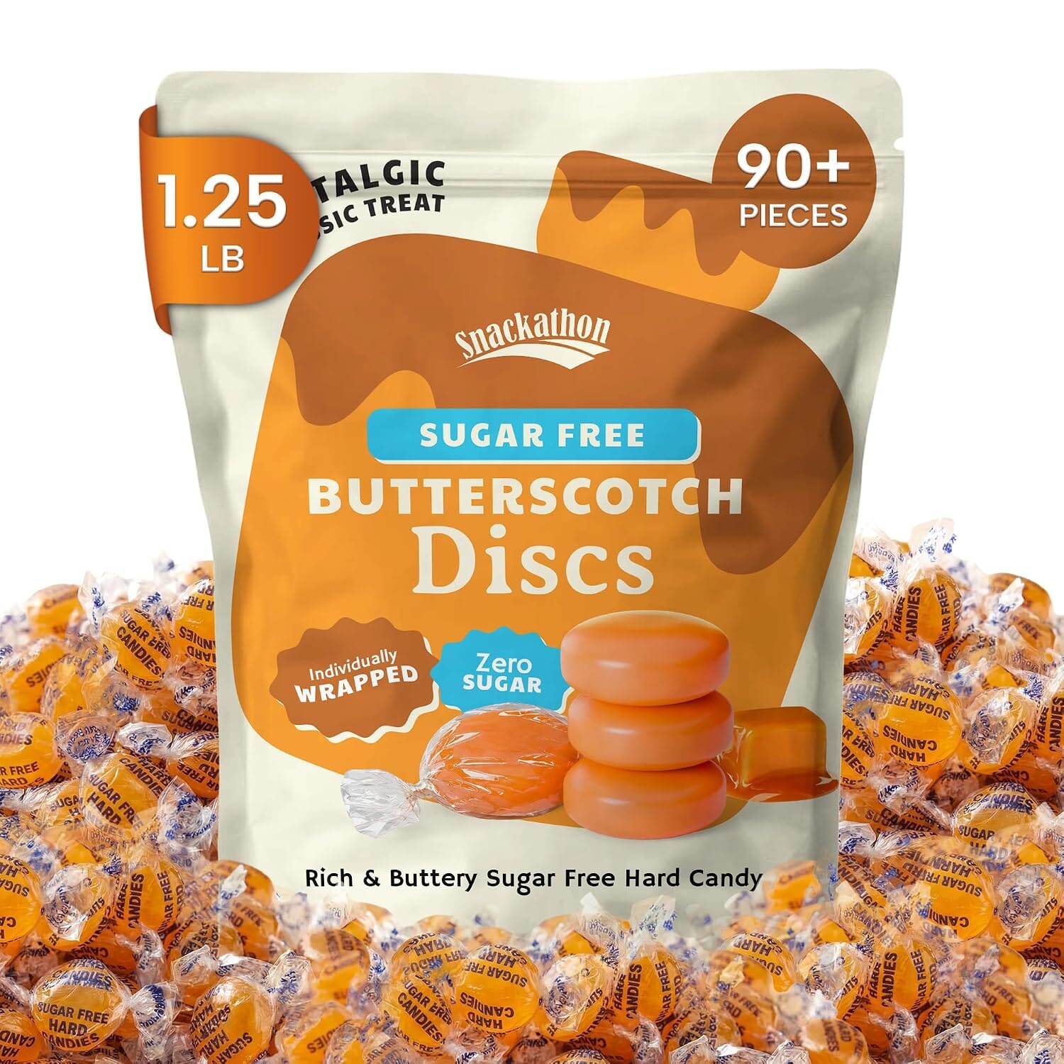 Snackathon Sugar Free Butterscotch Hard Candy, Individually Wrapped Snackathon Butterscotch 1.25 Pound 