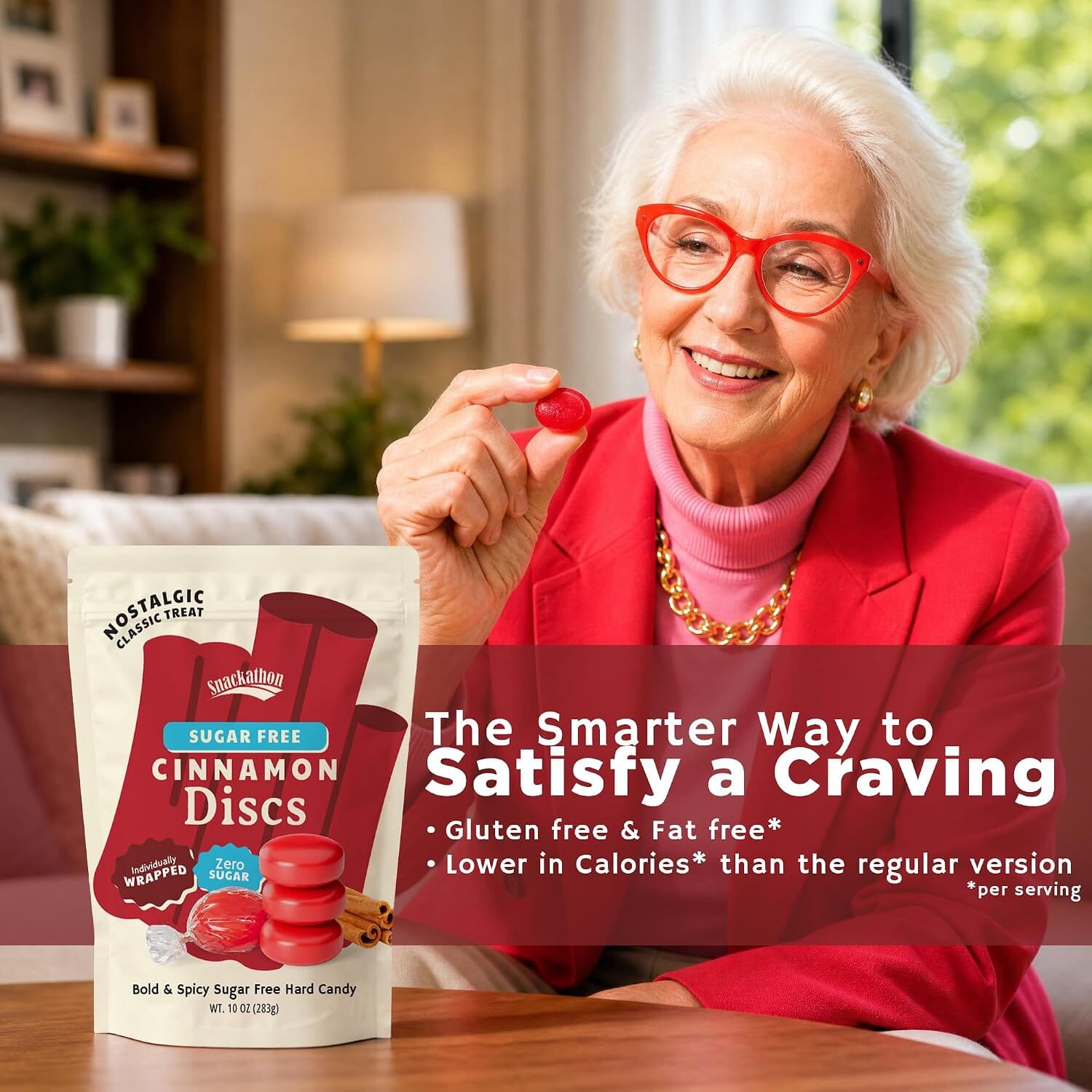 Snackathon Sugar Free Cinnamon Hard Candy Discs, Zero Sugar Old Fashioned Candy Snackathon 