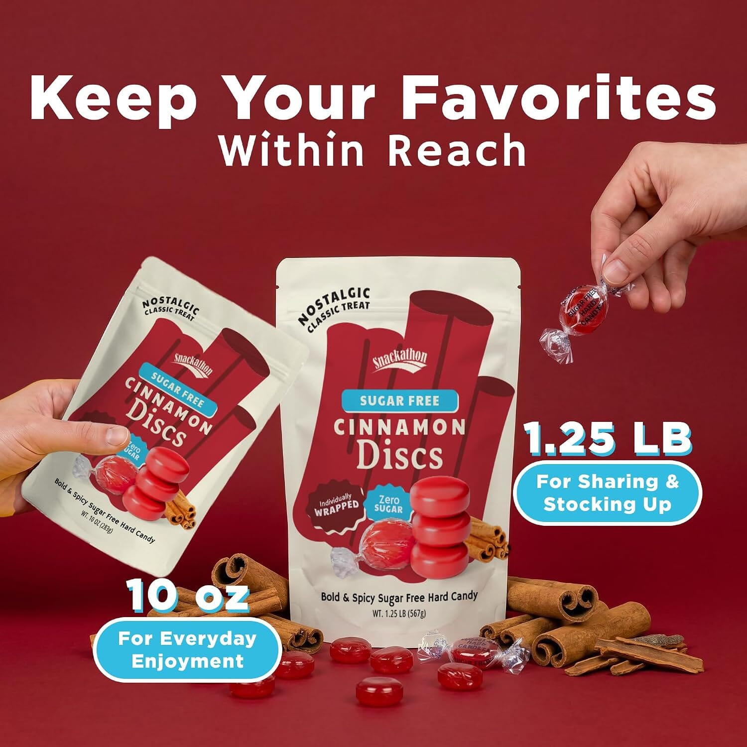 Snackathon Sugar Free Cinnamon Hard Candy Discs, Zero Sugar Old Fashioned Candy Snackathon 