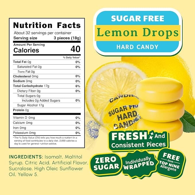 Snackathon Sugar Free Lemon Drops Hard Candy, Individually Wrapped Snackathon 