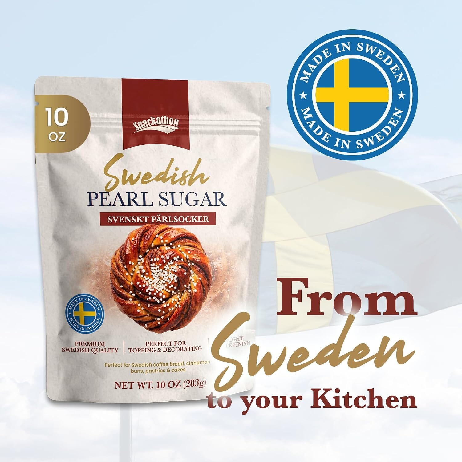 Snackathon Swedish Pearl Sugar, Coarse Finishing Sugar for Baking Snackathon 