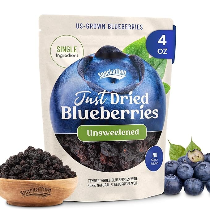 Snackathon Unsweetened Dried Blueberries, 100% Sun-Dried California Whole Berries Snackathon Foods Dried Blueberries 4 Ounce 