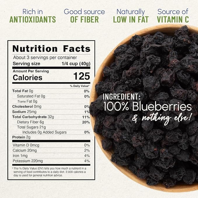 Snackathon Unsweetened Dried Blueberries, 4 oz, No Sugar Added, Just 100% Sun-Dried California Whole Berries, All Natural, Non-GMO, No Oils, Resealable Bag, Dried Fruit for Baking & Snacking (Copy) Snackathon Foods 