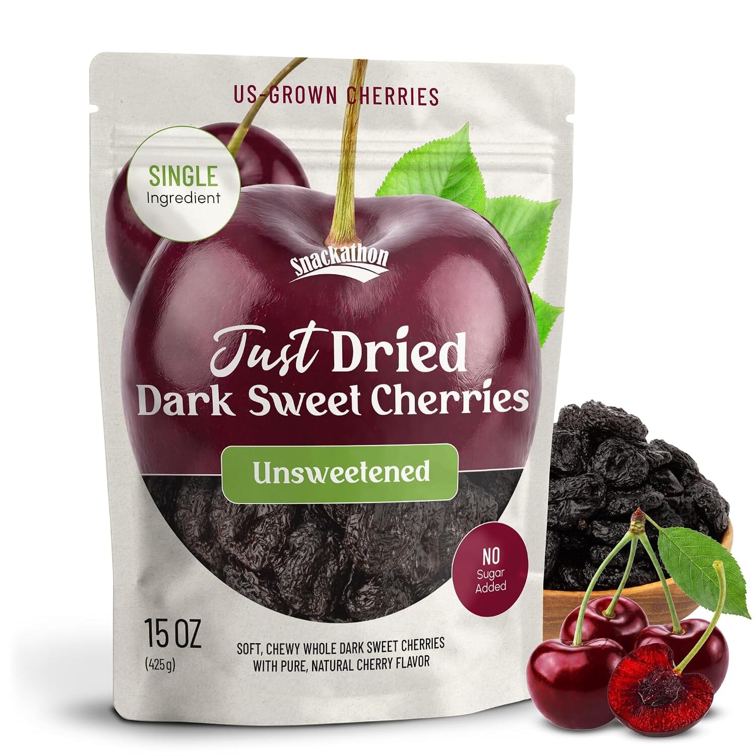 Snackathon Unsweetened Dried Dark Sweet Cherries, No Sugar Added Snackathon 