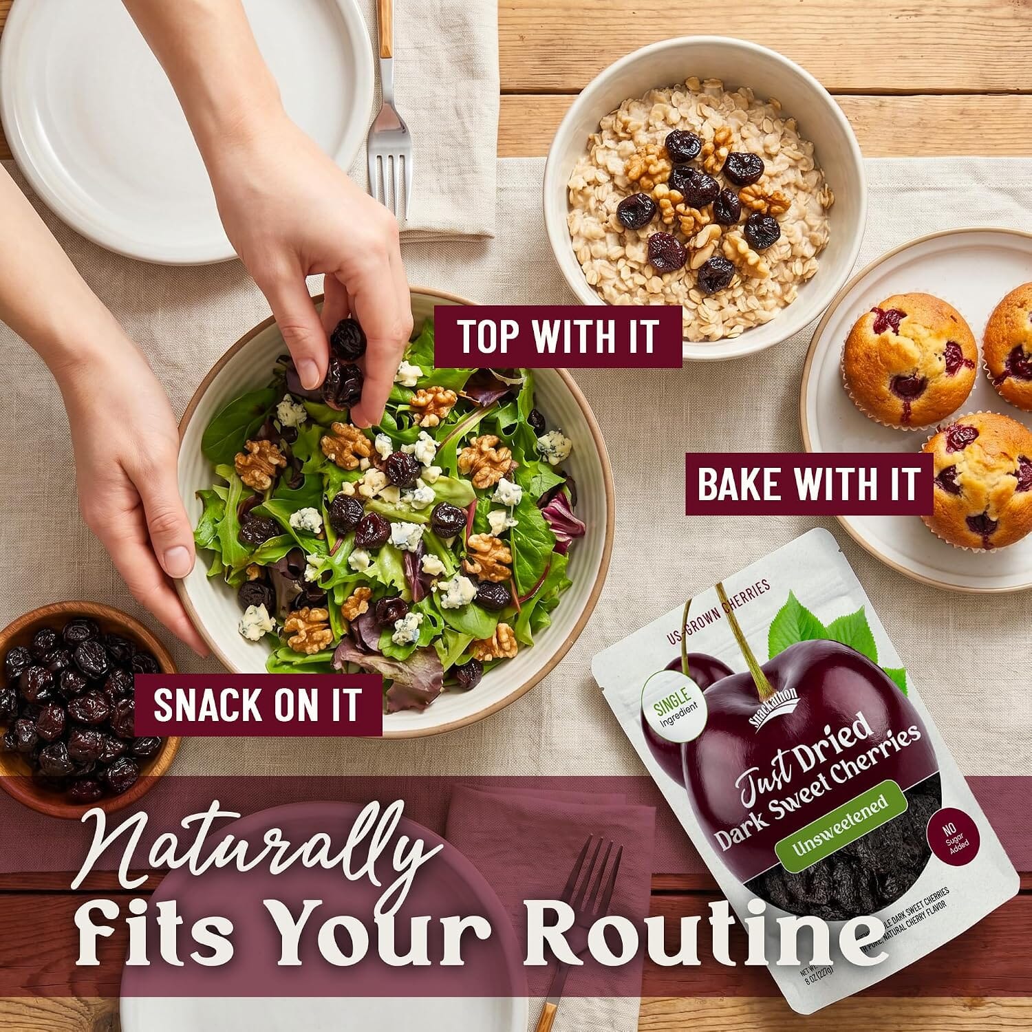 Snackathon Unsweetened Dried Dark Sweet Cherries, No Sugar Added Snackathon 