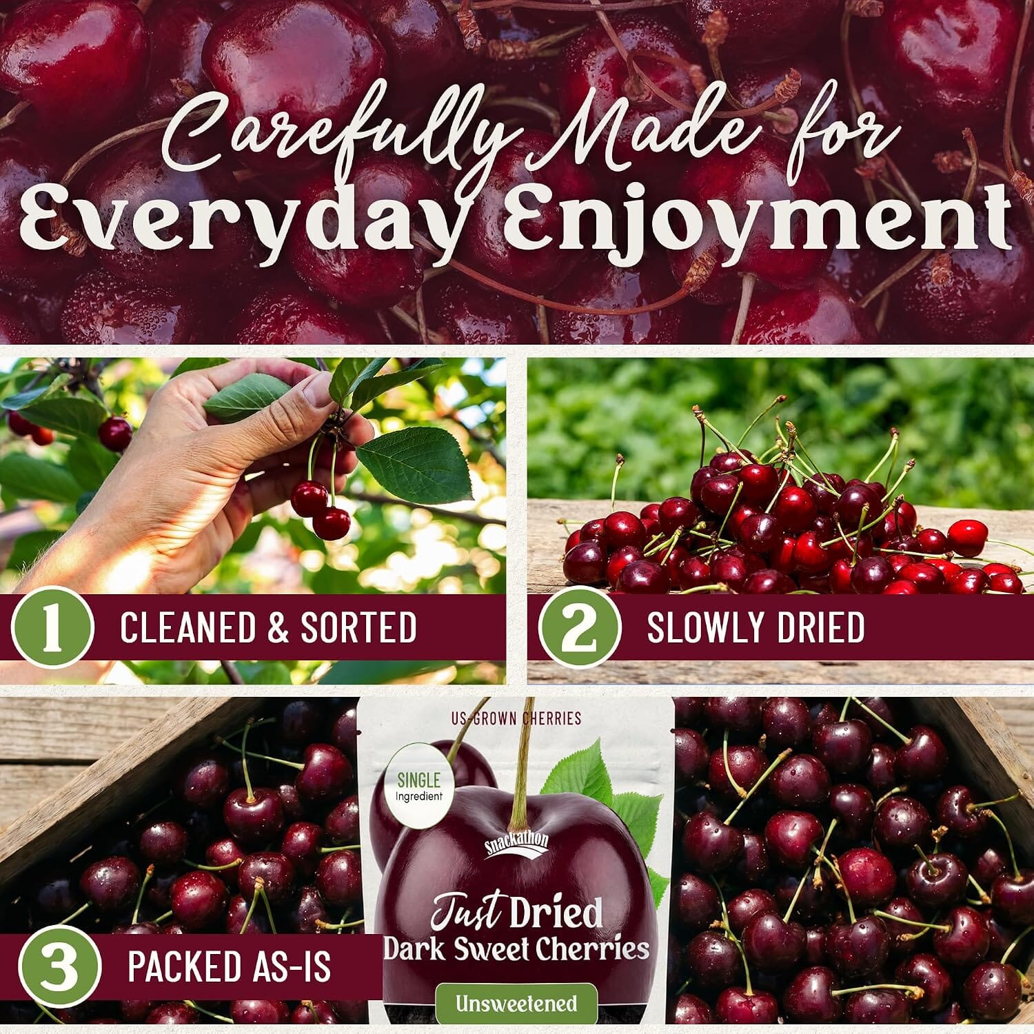 Snackathon Unsweetened Dried Dark Sweet Cherries, No Sugar Added Snackathon 