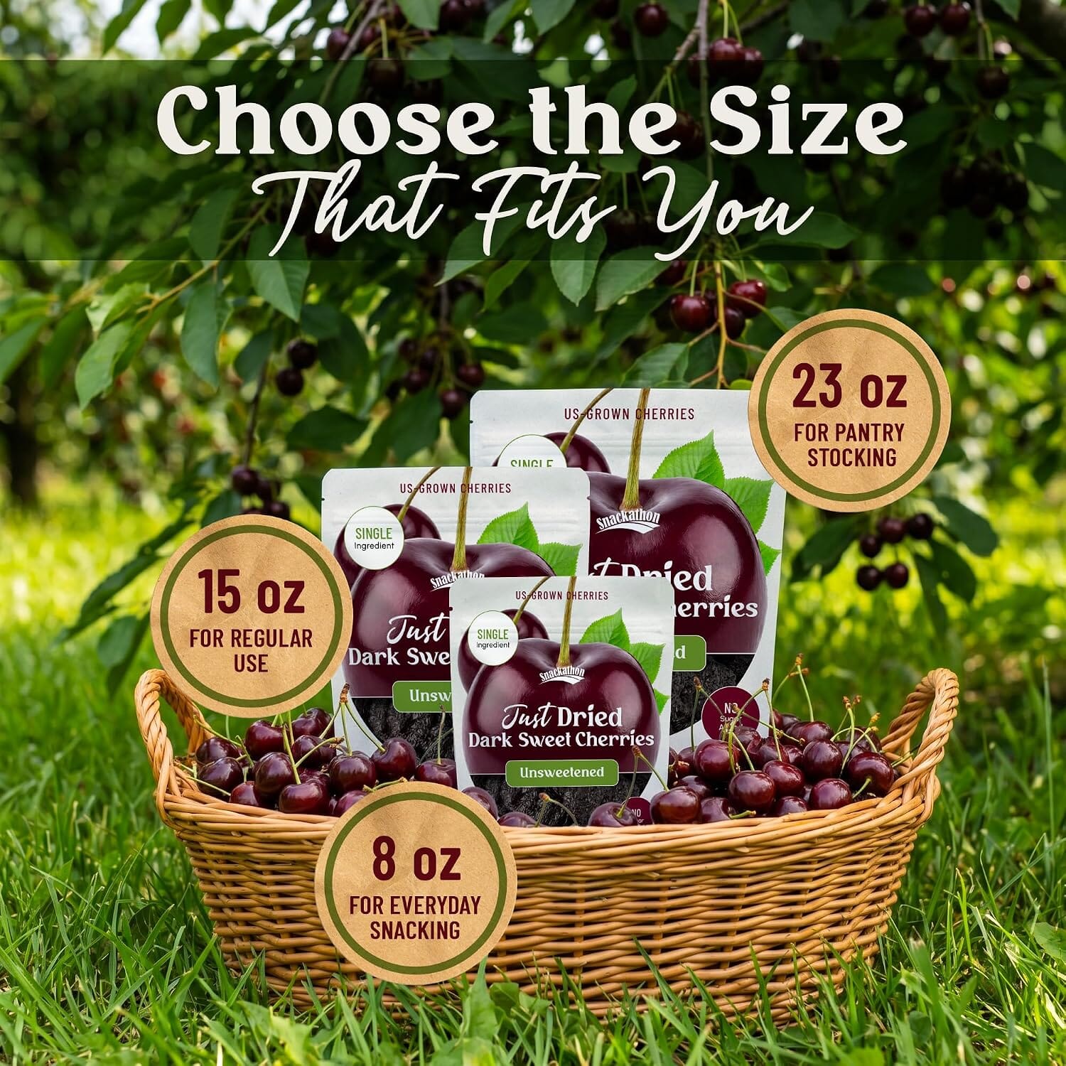 Snackathon Unsweetened Dried Dark Sweet Cherries, No Sugar Added Snackathon 