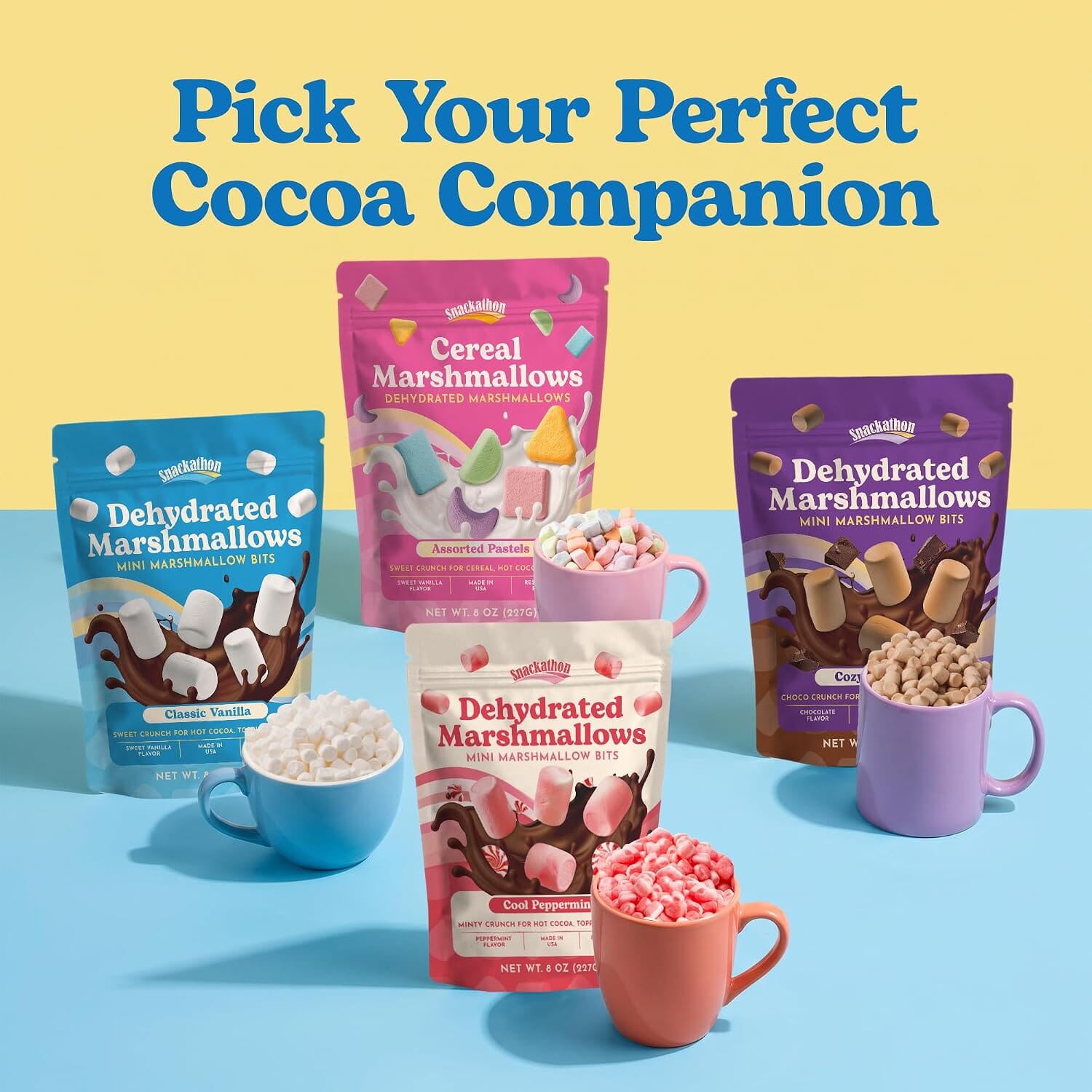 Snackathon Vanilla Mini Dehydrated Marshmallows, Resealable Bulk Bag, Crunchy White Mini Bits Marshmallow Topping for Hot Chocolate, Cocoa Bar, Cupcakes, Baking, Snacks & Sweet Desserts Snackathon 