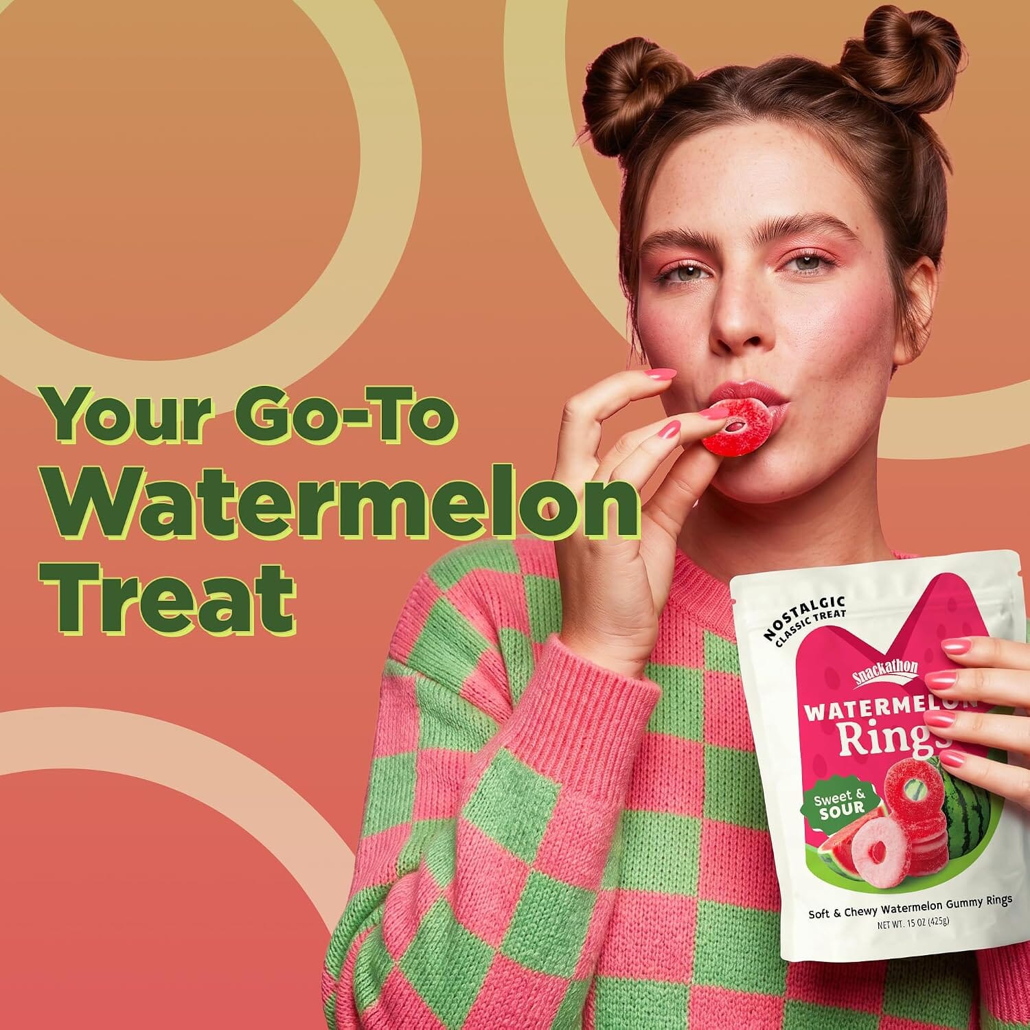 Snackathon Watermelon Rings Gummy Candy, Soft & Chewy Pink Gummies Snackathon 
