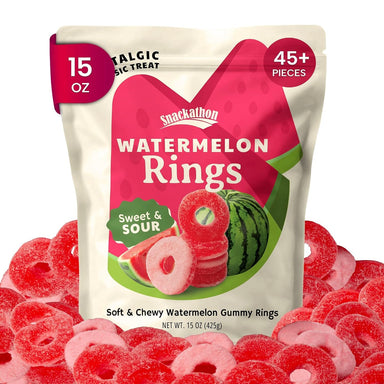 Snackathon Watermelon Rings Gummy Candy, Soft & Chewy Pink Gummies Snackathon Watermelon 15 Ounce 