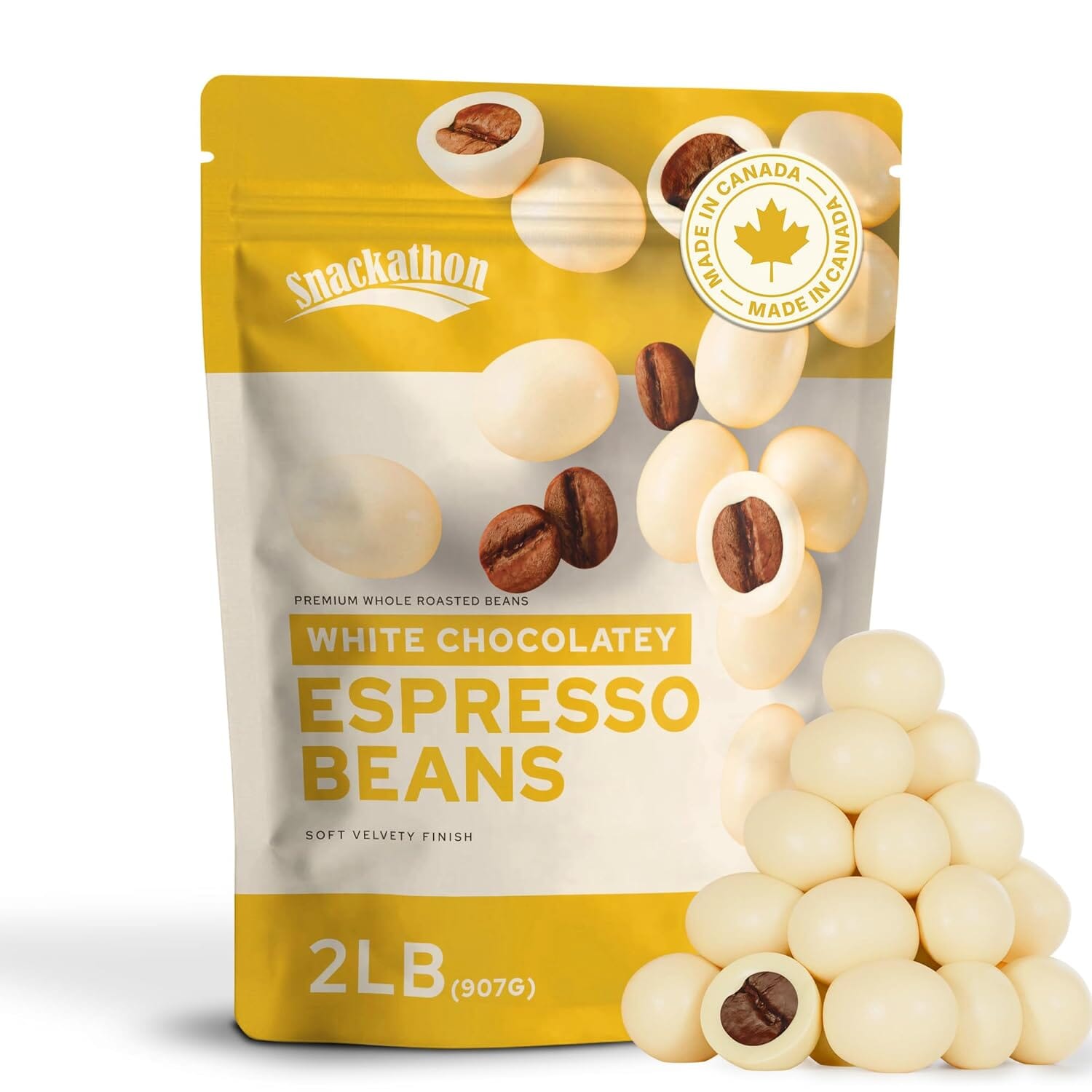 Snackathon White Chocolatey Covered Espresso Beans, Resealable Snack Pack Snackathon Foods 2 Pound 