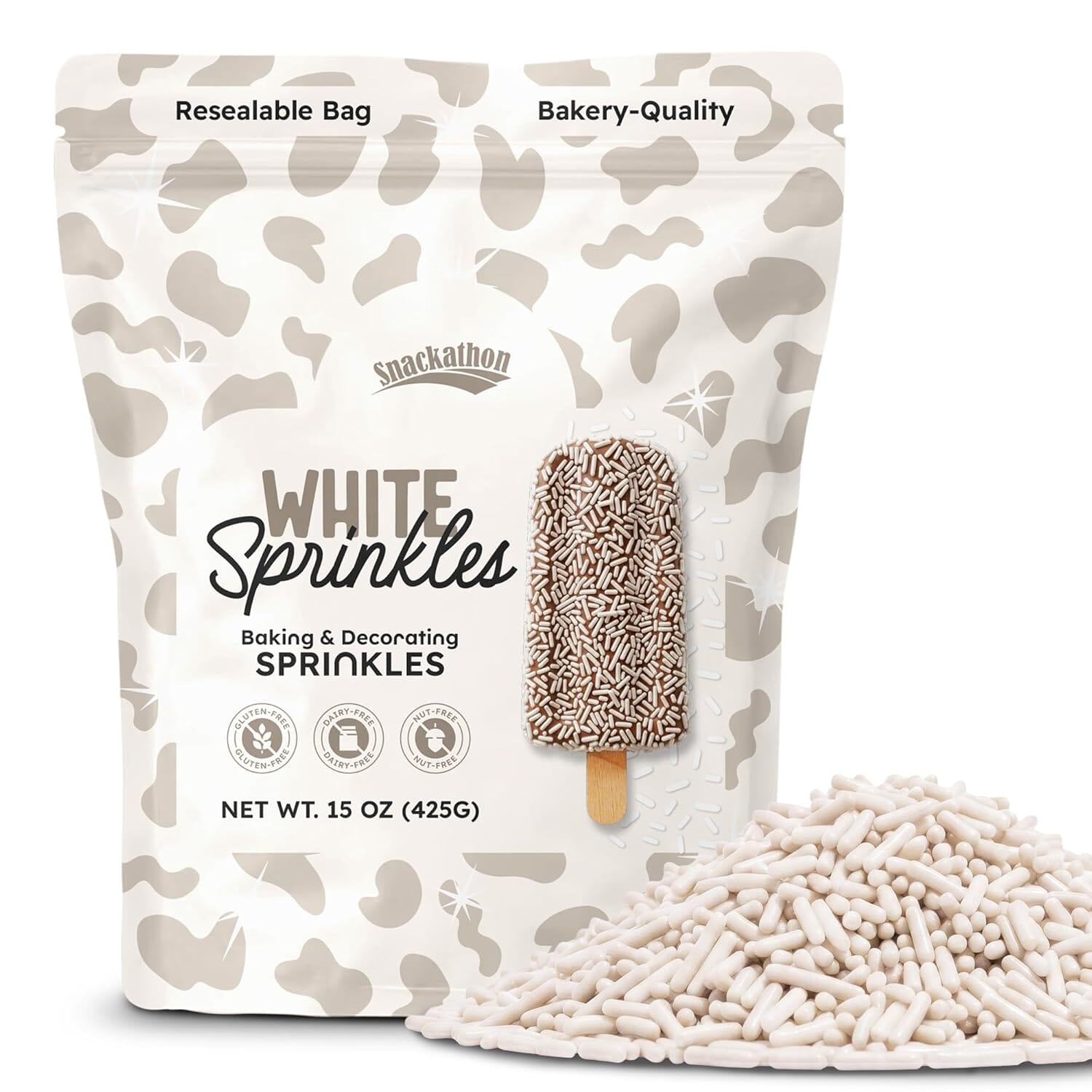 Snackathon White Sprinkles (Jimmies), 15 oz Resealable Pouch Snackathon 