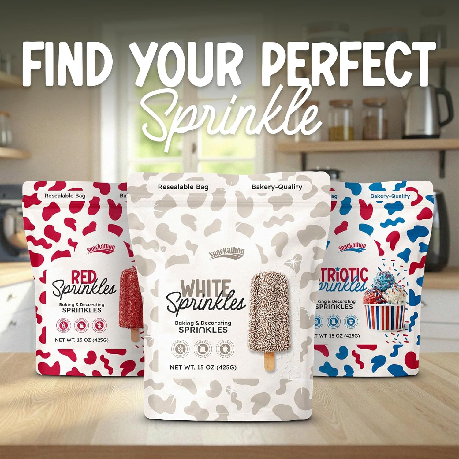 Snackathon White Sprinkles (Jimmies), 15 oz Resealable Pouch Snackathon 