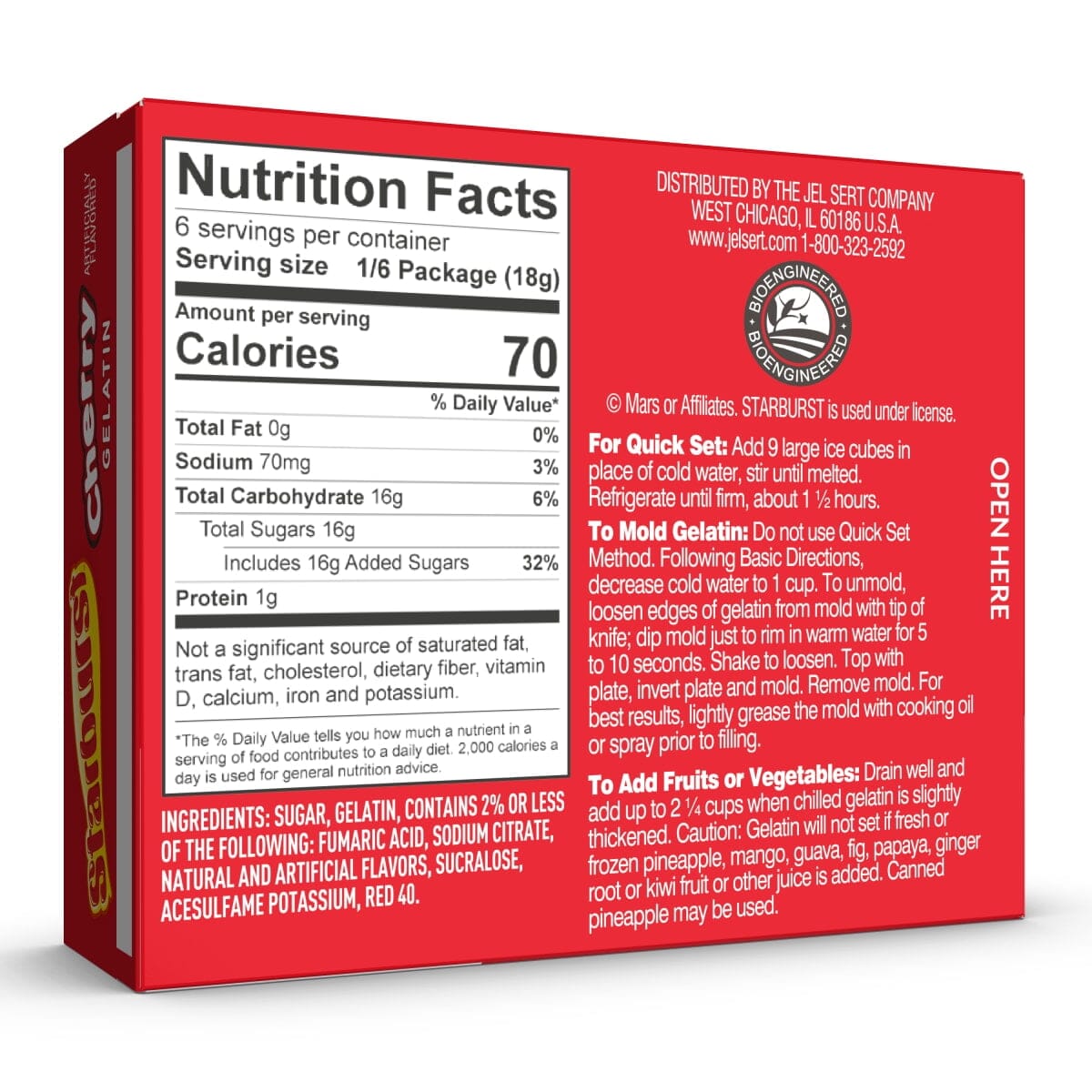 Starburst Cherry Gelatin Mix, 6 Servings, 3.91 oz Cardboard Box Starburst 