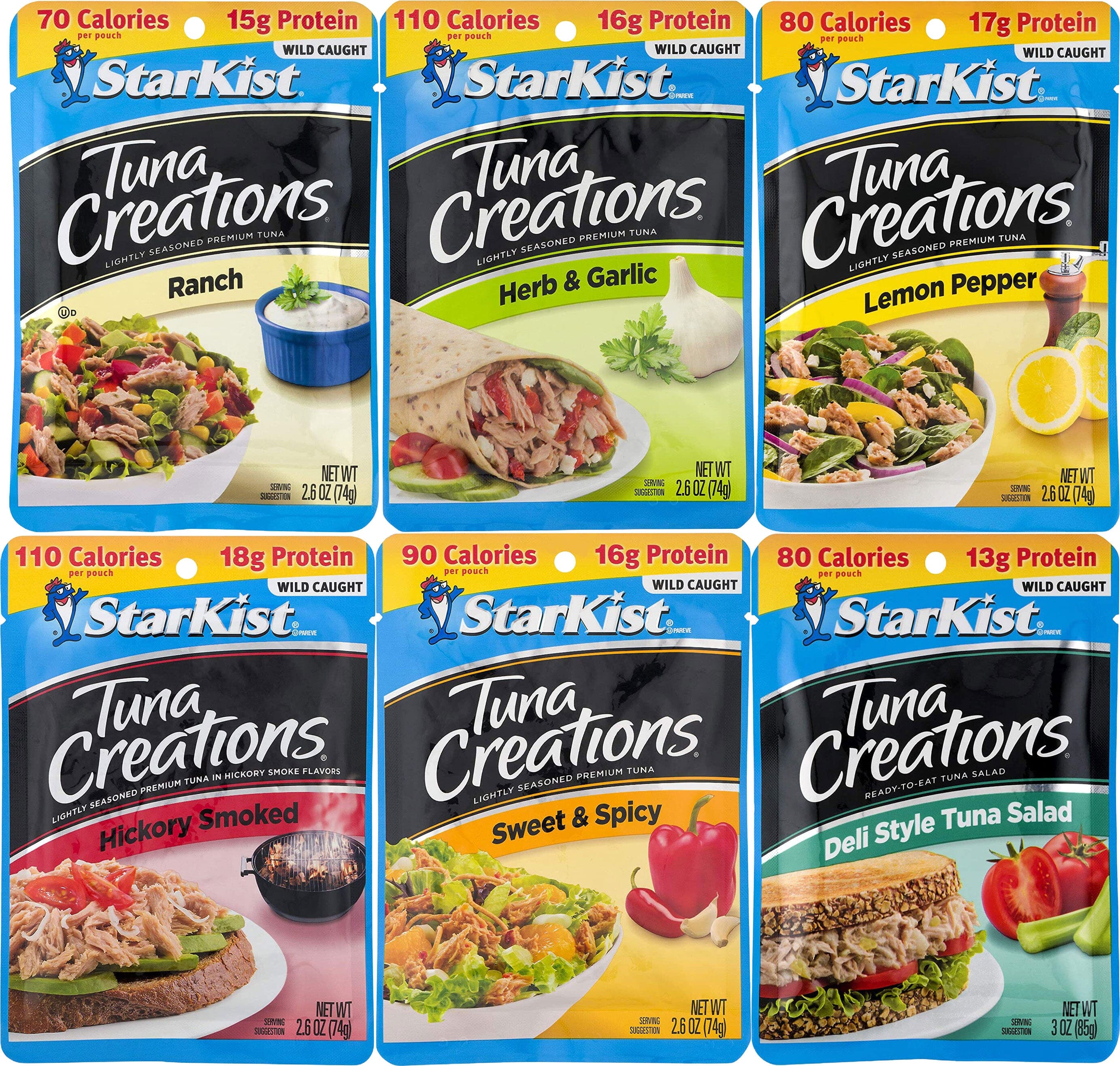 Starkist Tuna Creations Variety Pack, 6 Flavors, 1 Pouch of Each Flavor, 6 Pouches Total Snackathon 