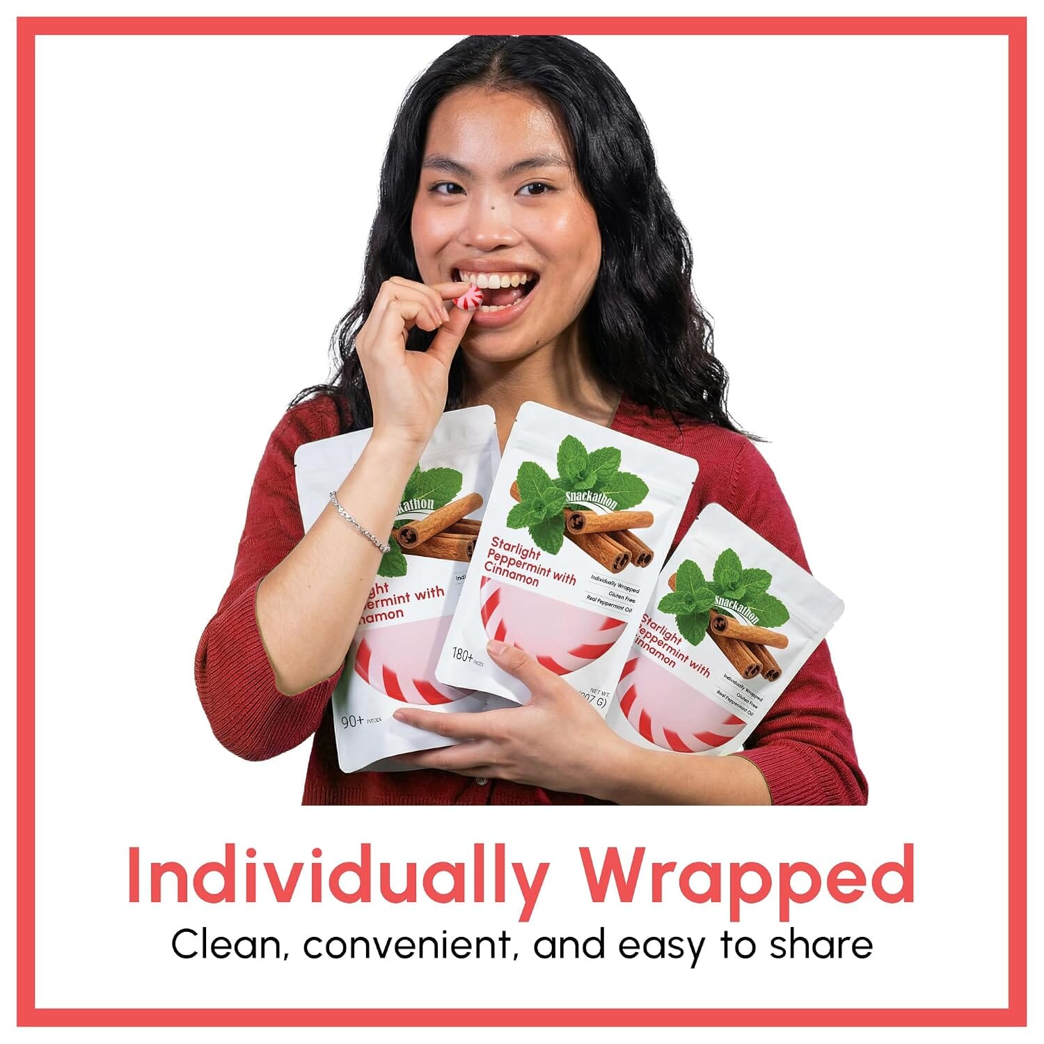 Starlight Peppermint Cinnamon Candy, Individually Wrapped, 1 Pound Snackathon 