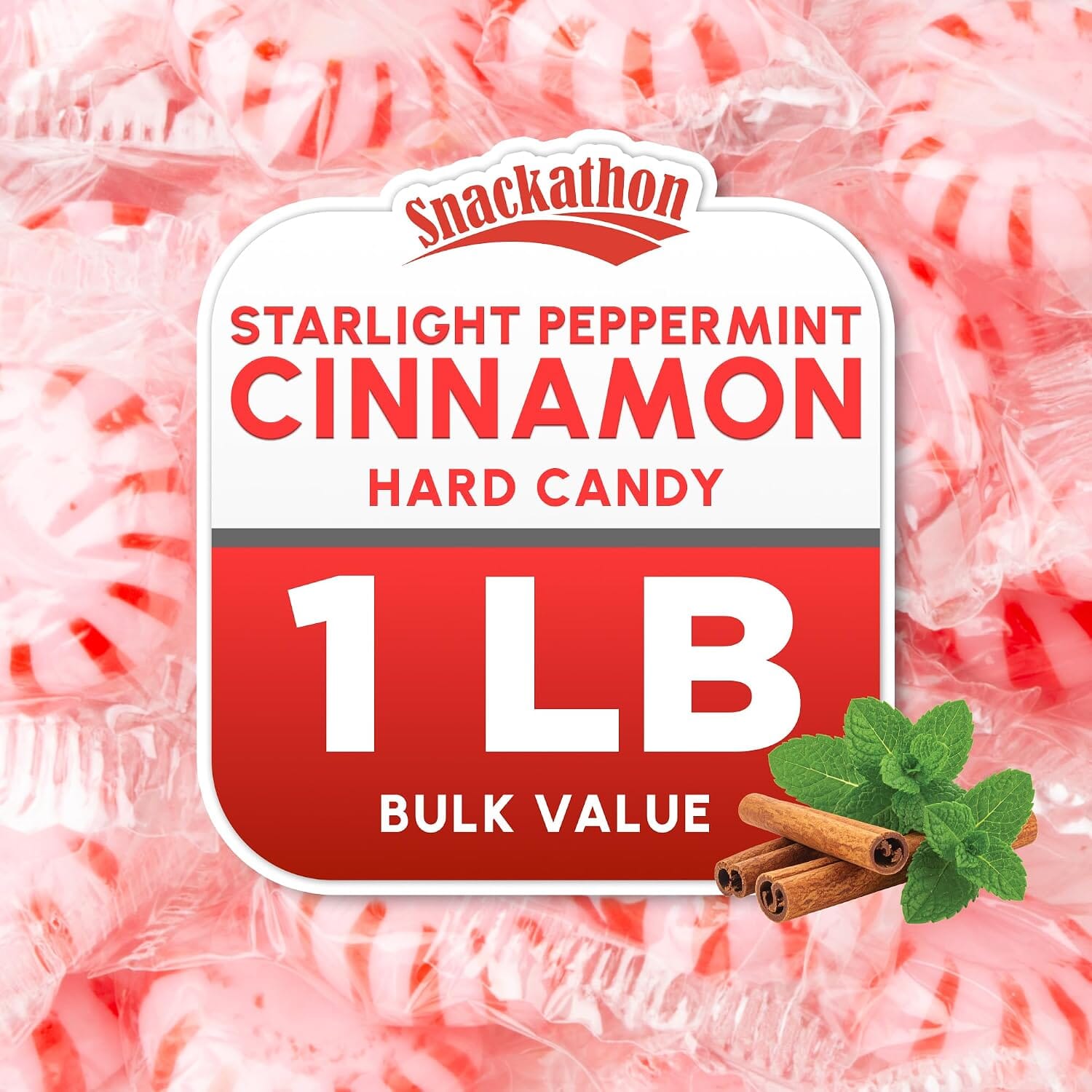 Starlight Peppermint Cinnamon Candy, Individually Wrapped, 1 Pound Snackathon 