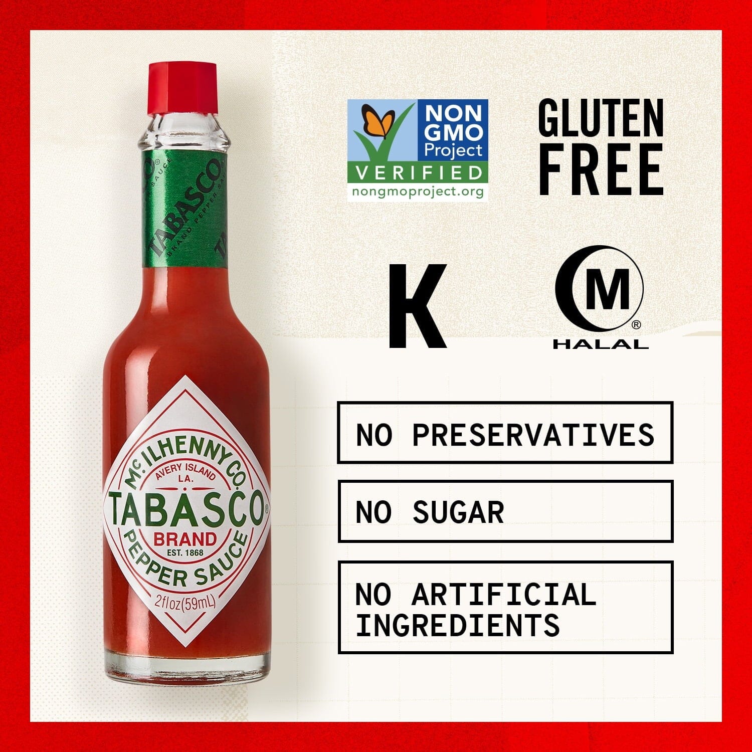 Tabasco Original Red Pepper Sauce, 2 oz, Regular Glass Hot Sauce Bottle, Gluten Free TABASCO 