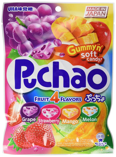 UHA Mikakuto Puchao Soft Candy with Gummy Bits, 3.53 oz UHA Fruit 4 Flavors 