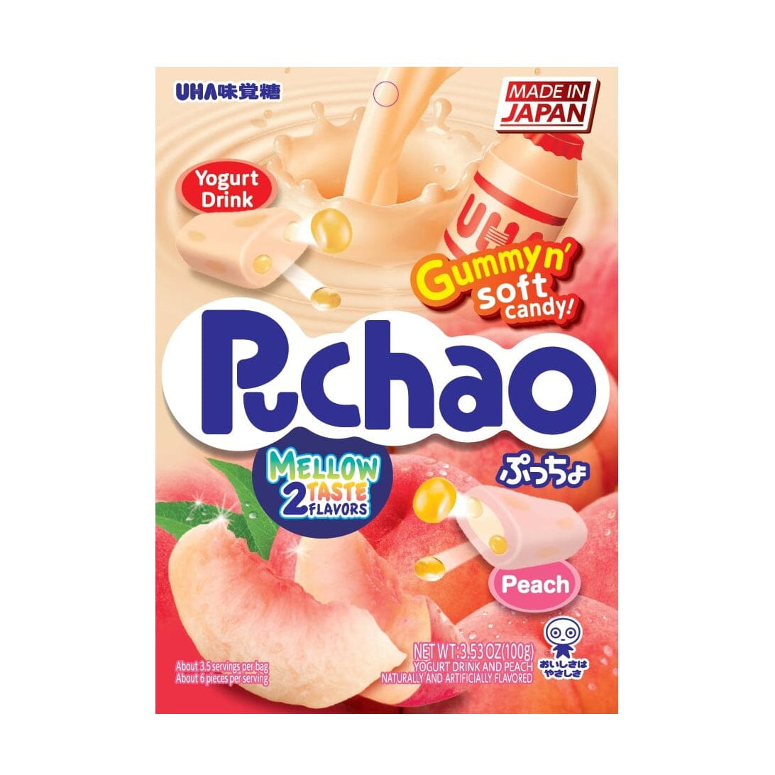 UHA Mikakuto Puchao Soft Candy with Gummy Bits, 3.53 oz UHA Yogurt & Peach 