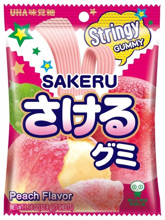 UHA Mikakuto Sakeru Gummy Candy – Peelable Fruit Gummies Made in Japan UHA White Peach 
