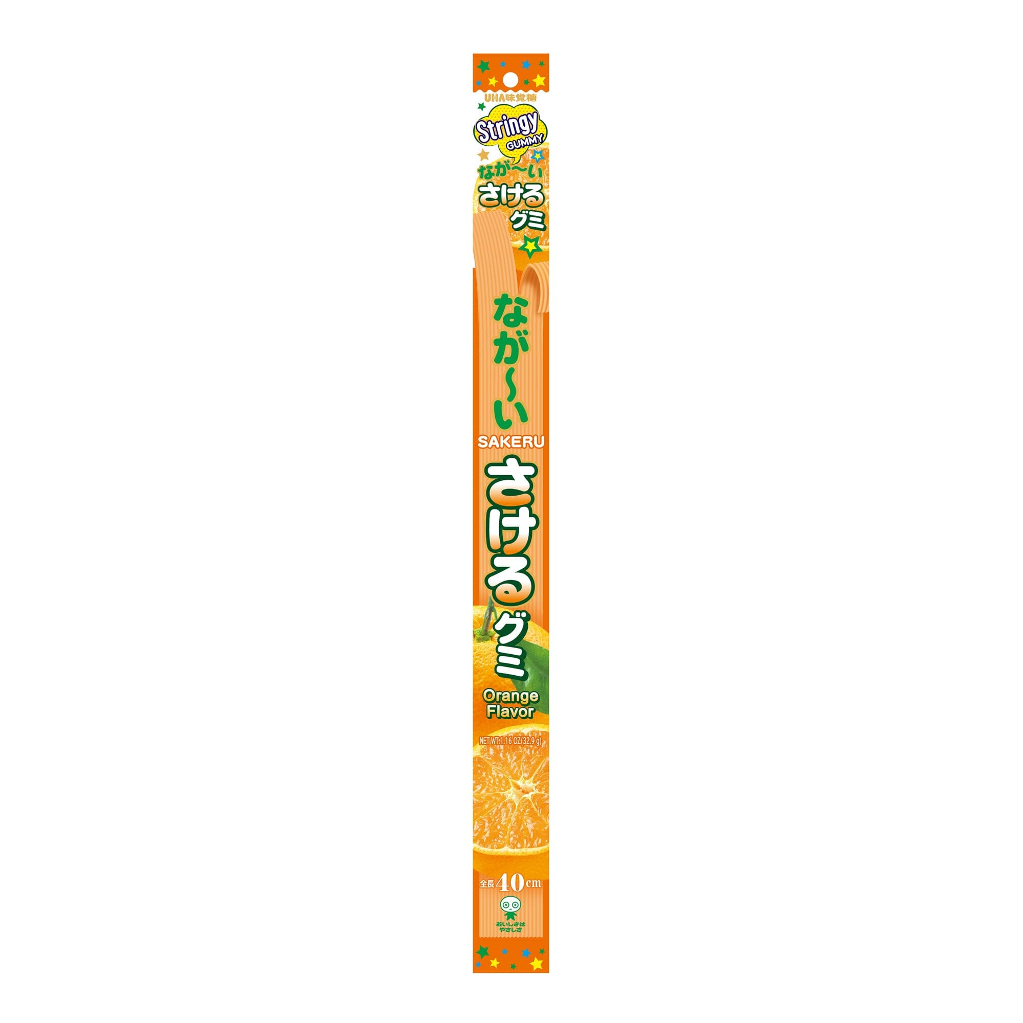 UHA Sakeru Long Stringy Gummy Candy – Soft, Chewy & Peelable Japanese Snack 1.16 oz UHA Orange 