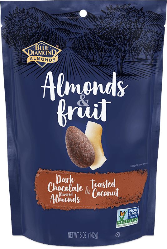 Blue Diamond Almonds & Fruit Blue Diamond Almonds Dark Chocolate Flavored Almonds & Toasted Coconut 5 Ounce 