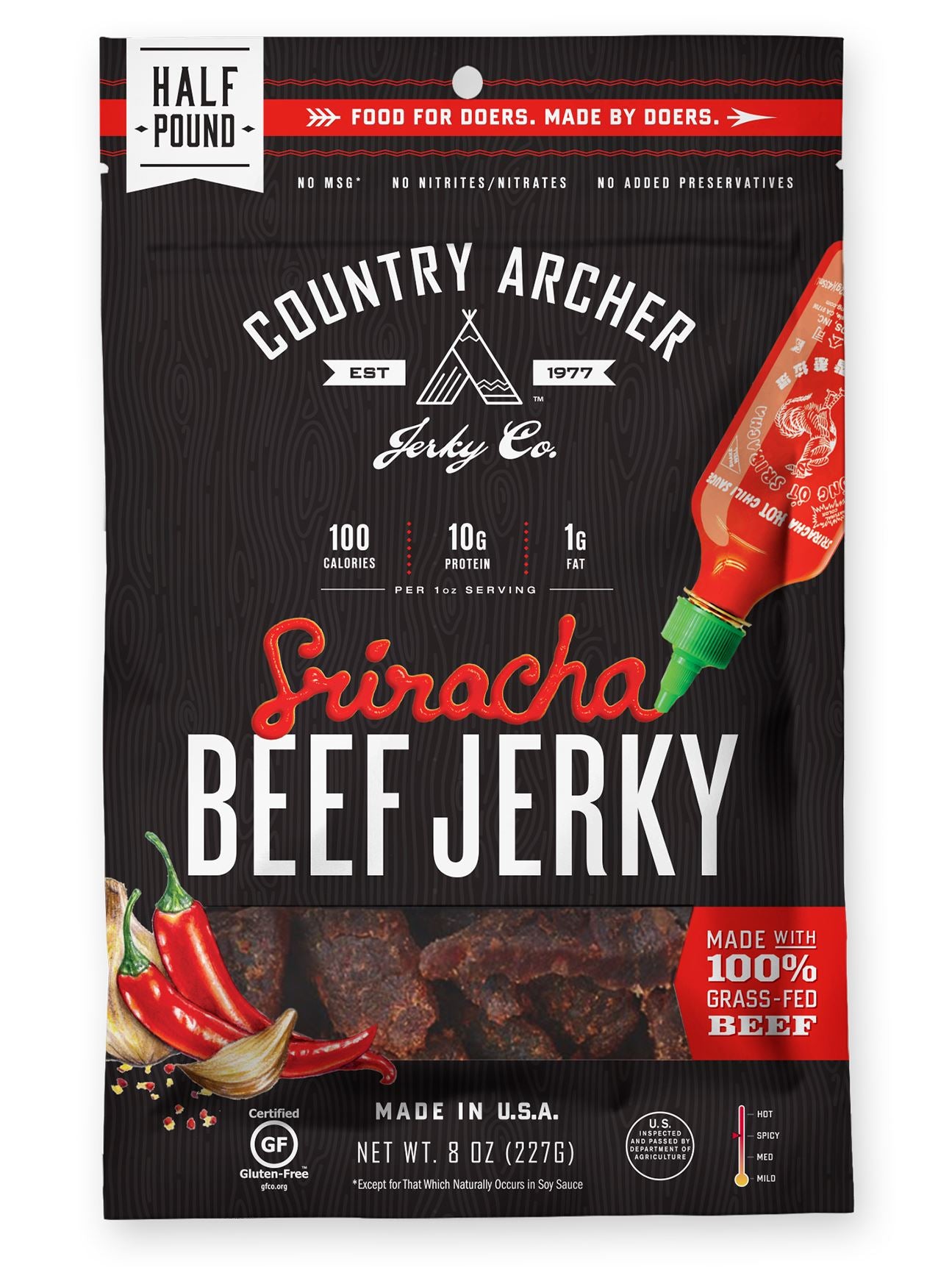 Country Archer Beef Jerky Country Archer Sriracha 8 Ounce 