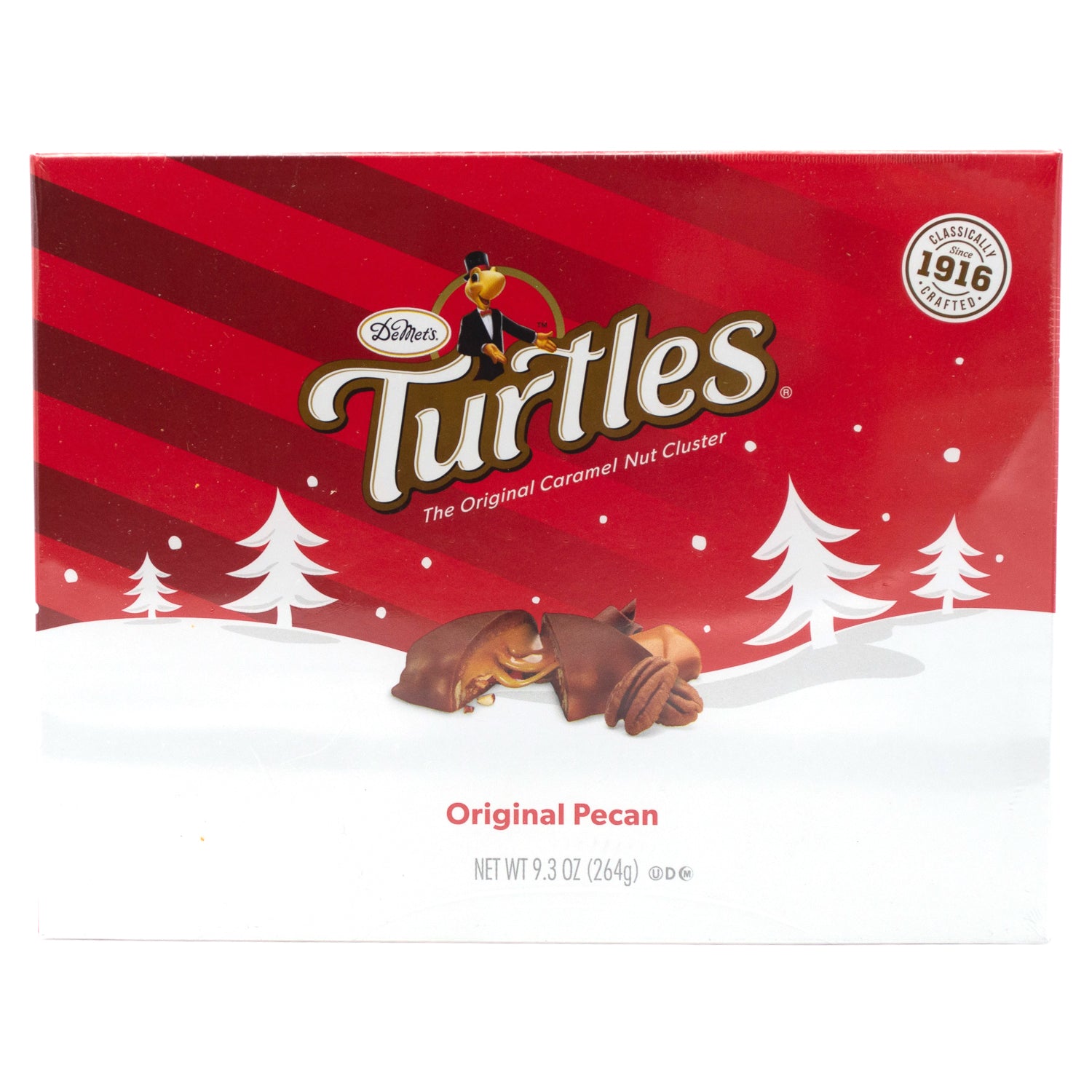 Demet's Turtles - The Original Caramel Nut Cluster Meltable Demet's Original Pecan 9.3 Ounce Gift Box 