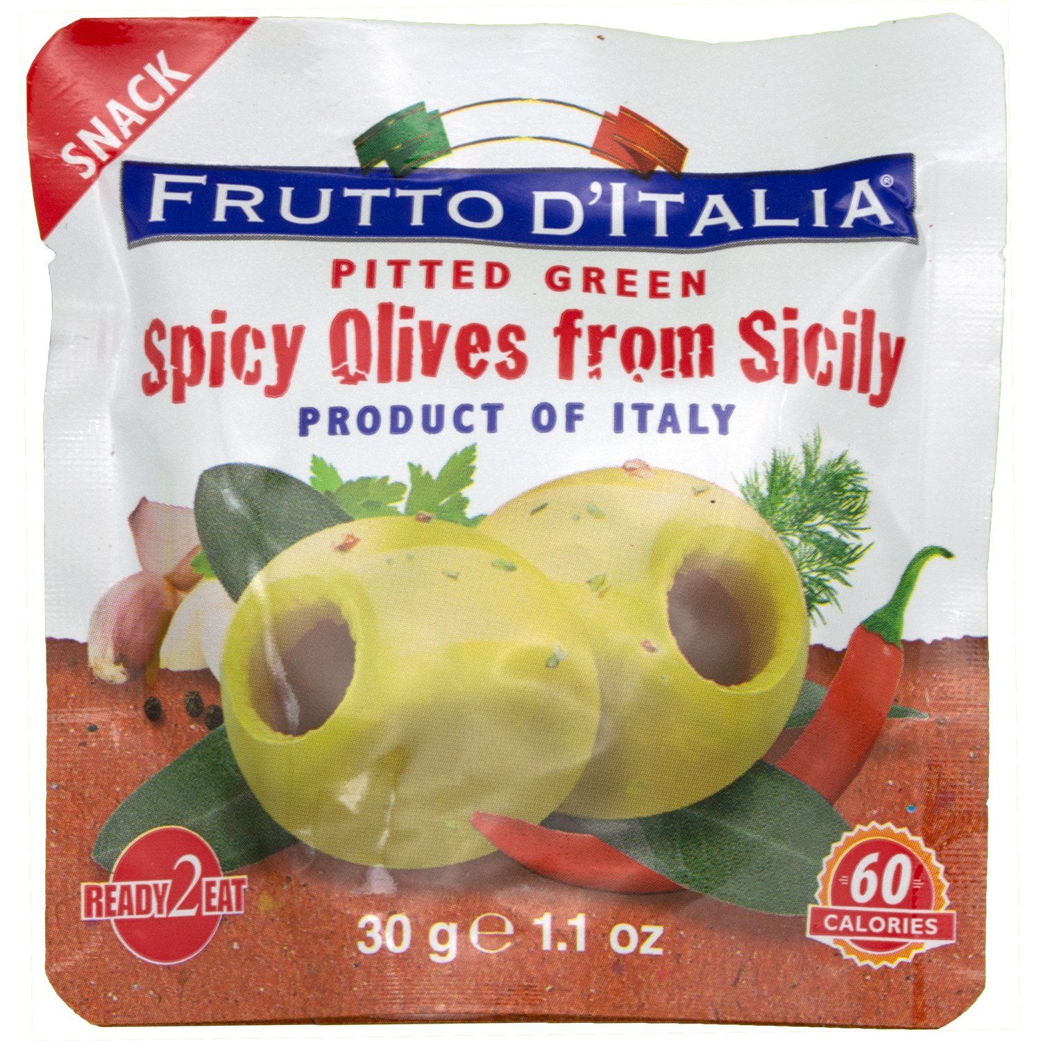 Frutto D'italia Snacking Olives Frutto D'italia Spicy Pitted Green 1.1 Ounce 