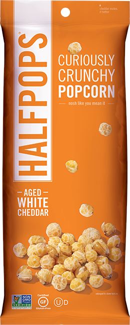 Halfpops - Curiously Crunchy Popcorn Halfpops Aged White Cheddar 1.4 Ounce 