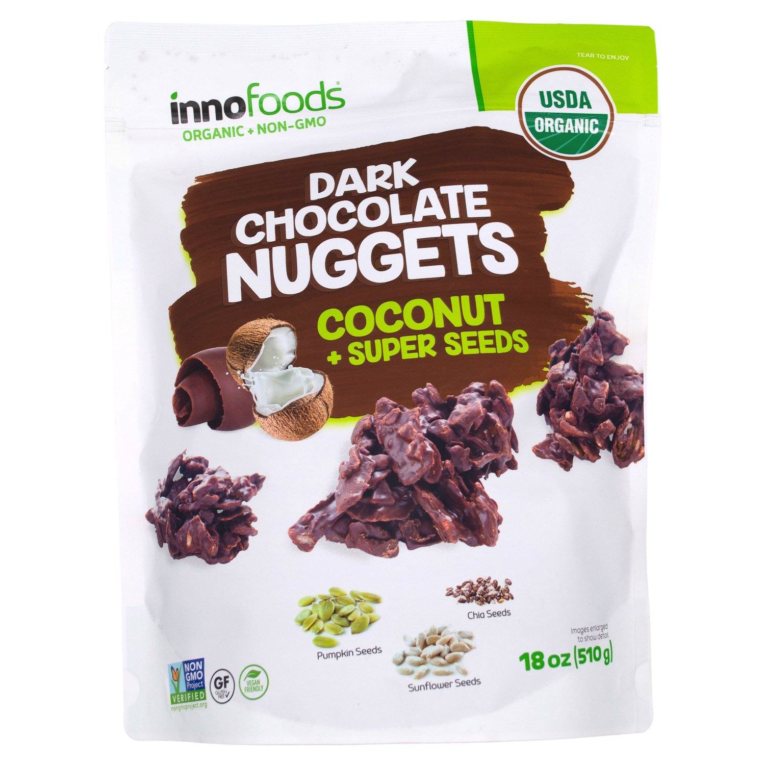InnoFoods Organic Dark Chocolate Nuggets Meltable InnoFoods Coconut 18 Ounce 