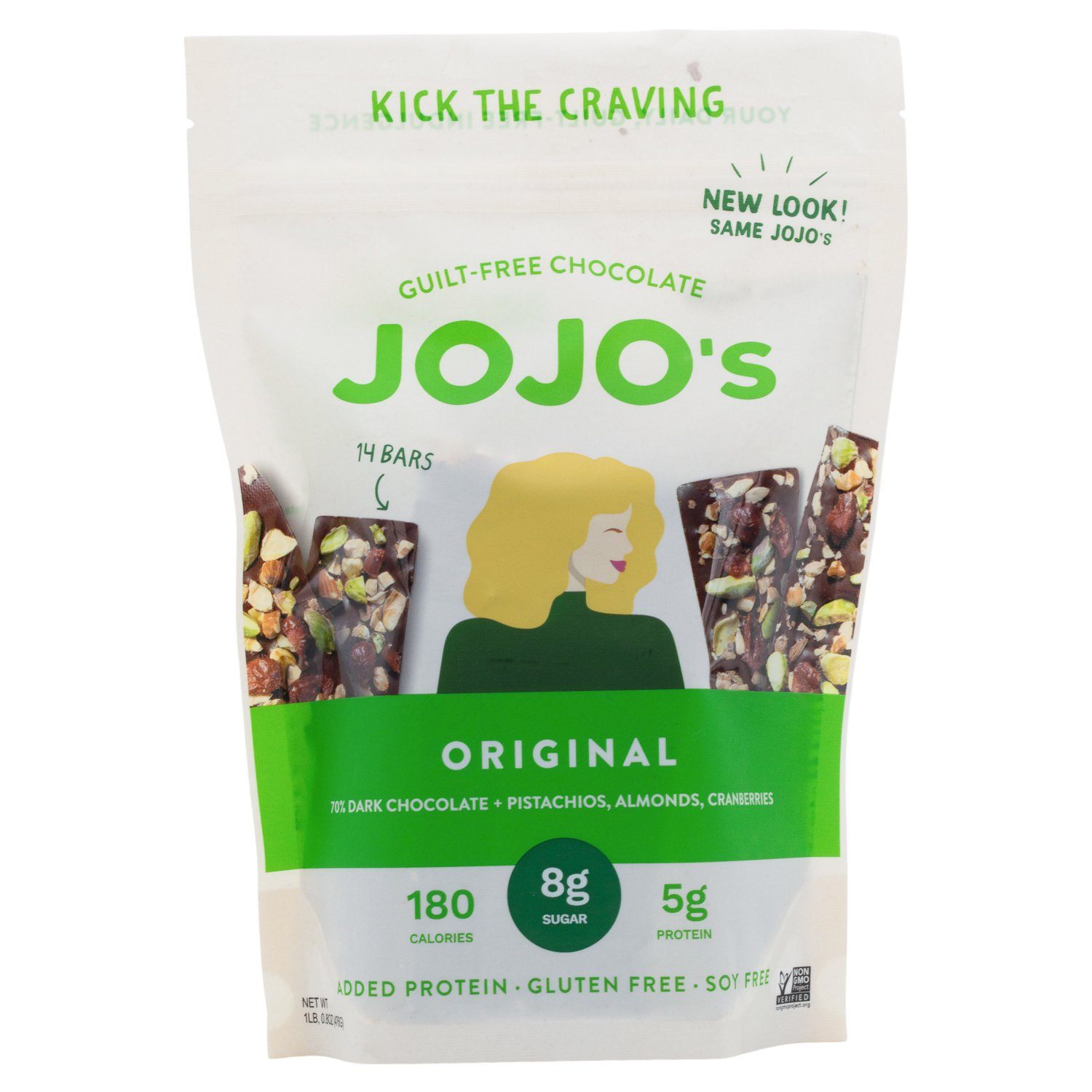 JOJO's Guilt-Free 70% Dark Chocolate Bark Meltable JOJO's 14 Bars-16.8 Oz 