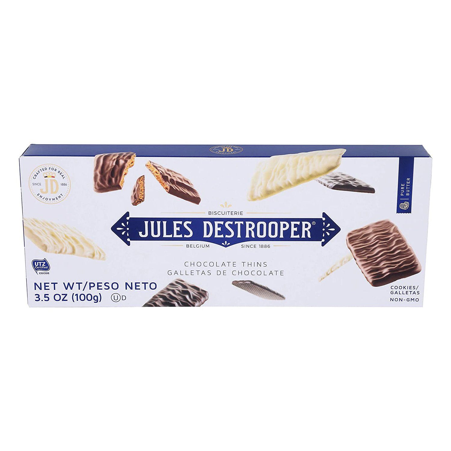 Jules Destrooper with Chocolate Meltable Jules Destrooper Chocolate Thins 5.6 Ounce 