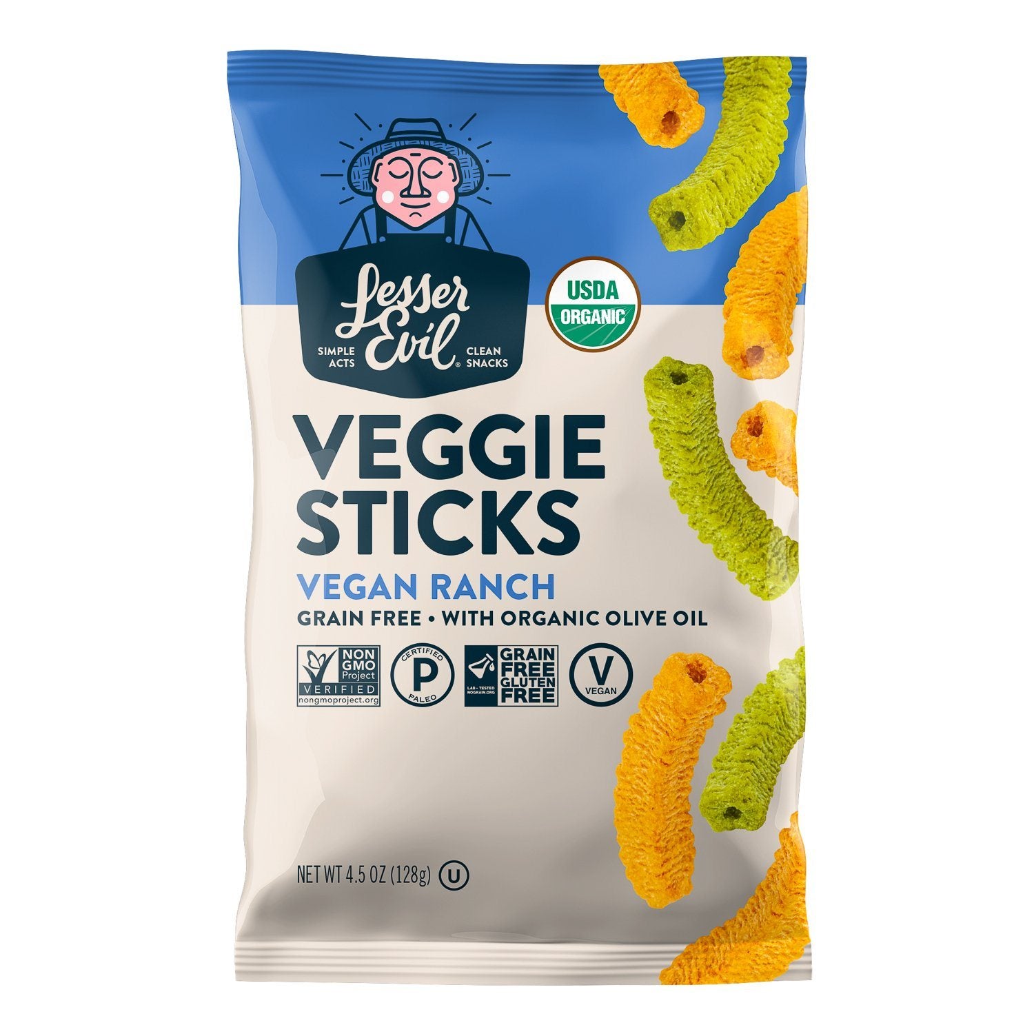 LesserEvil Organic Veggie Sticks LesserEvil Vegan Ranch 4.5 Ounce 