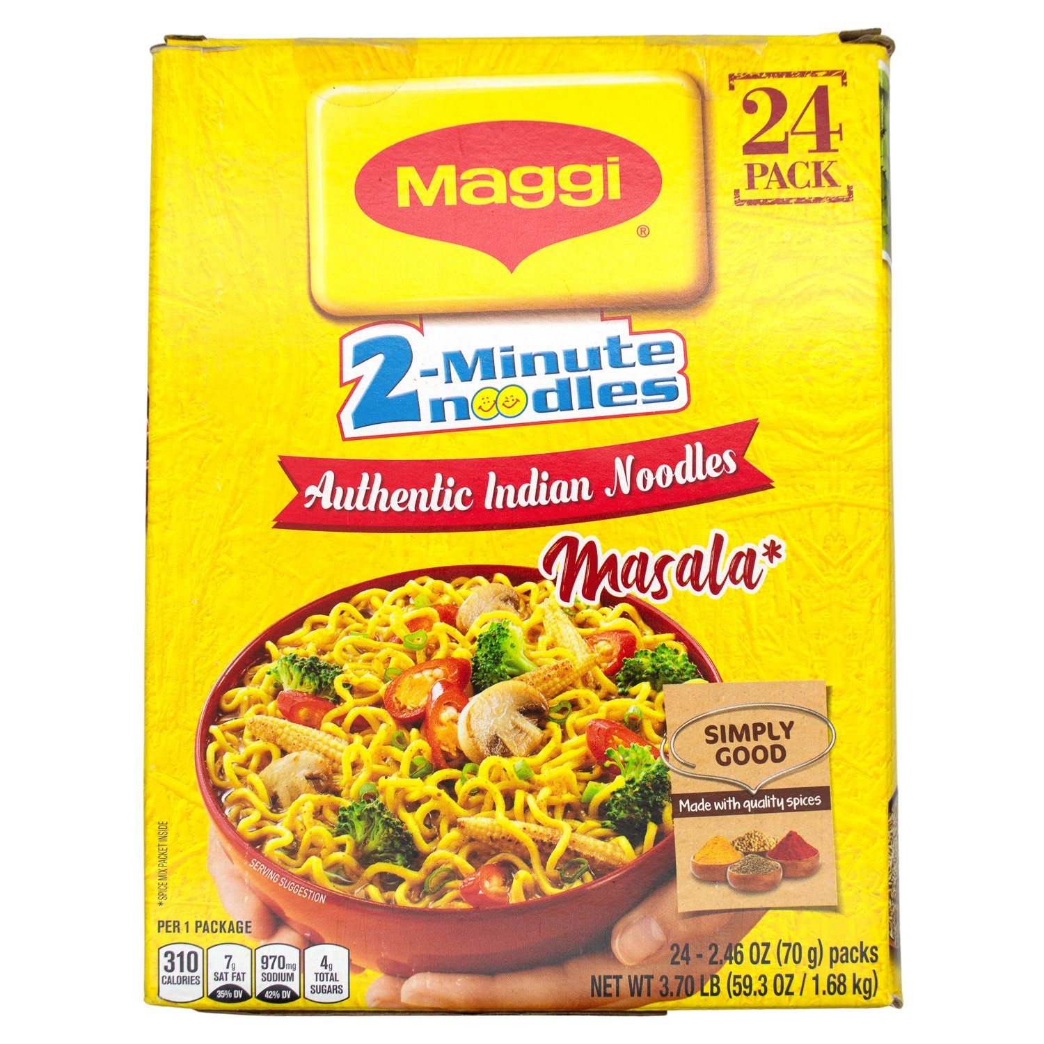 Maggi 2-Minute Authentic Indian Noodles Maggi Masala 2.46 Oz-24 Count 