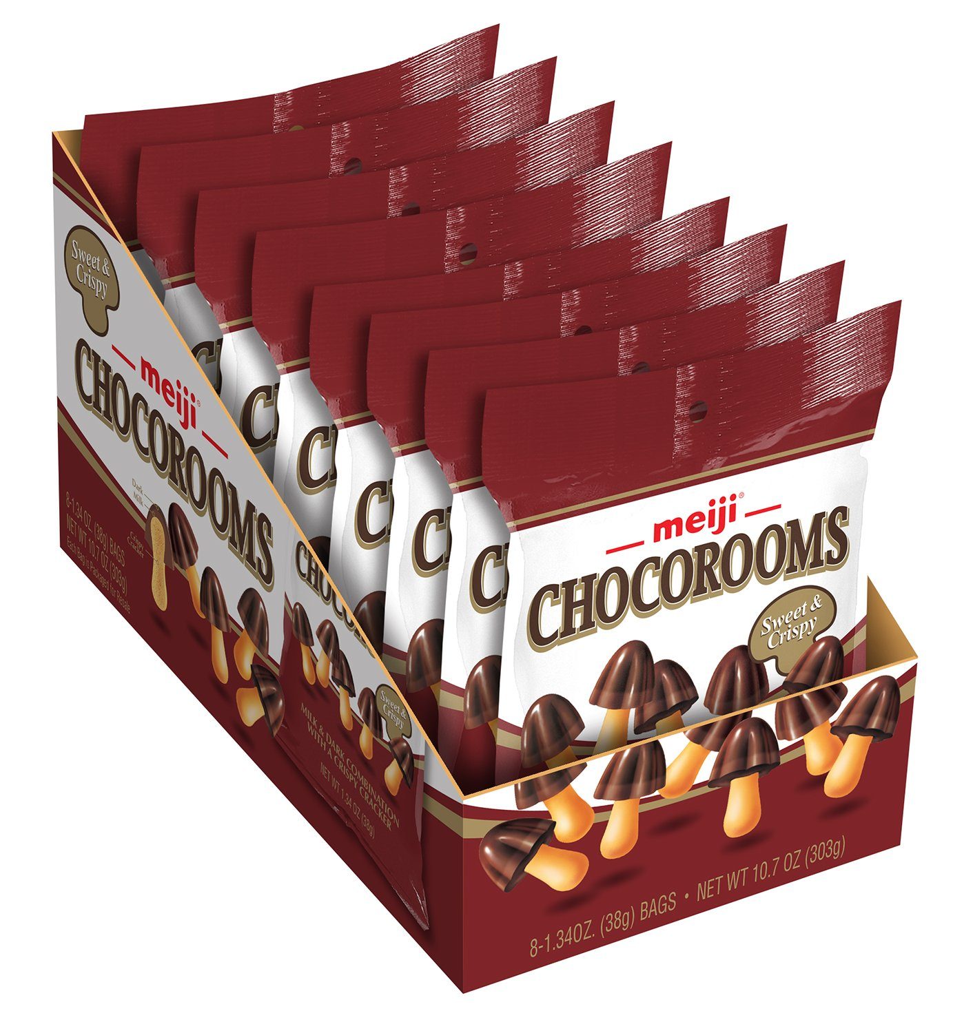 Meiji Chocorooms Crispy Cracker Meltable Meiji Milk and Dark Chocolate 1.34 Oz-8 Count 