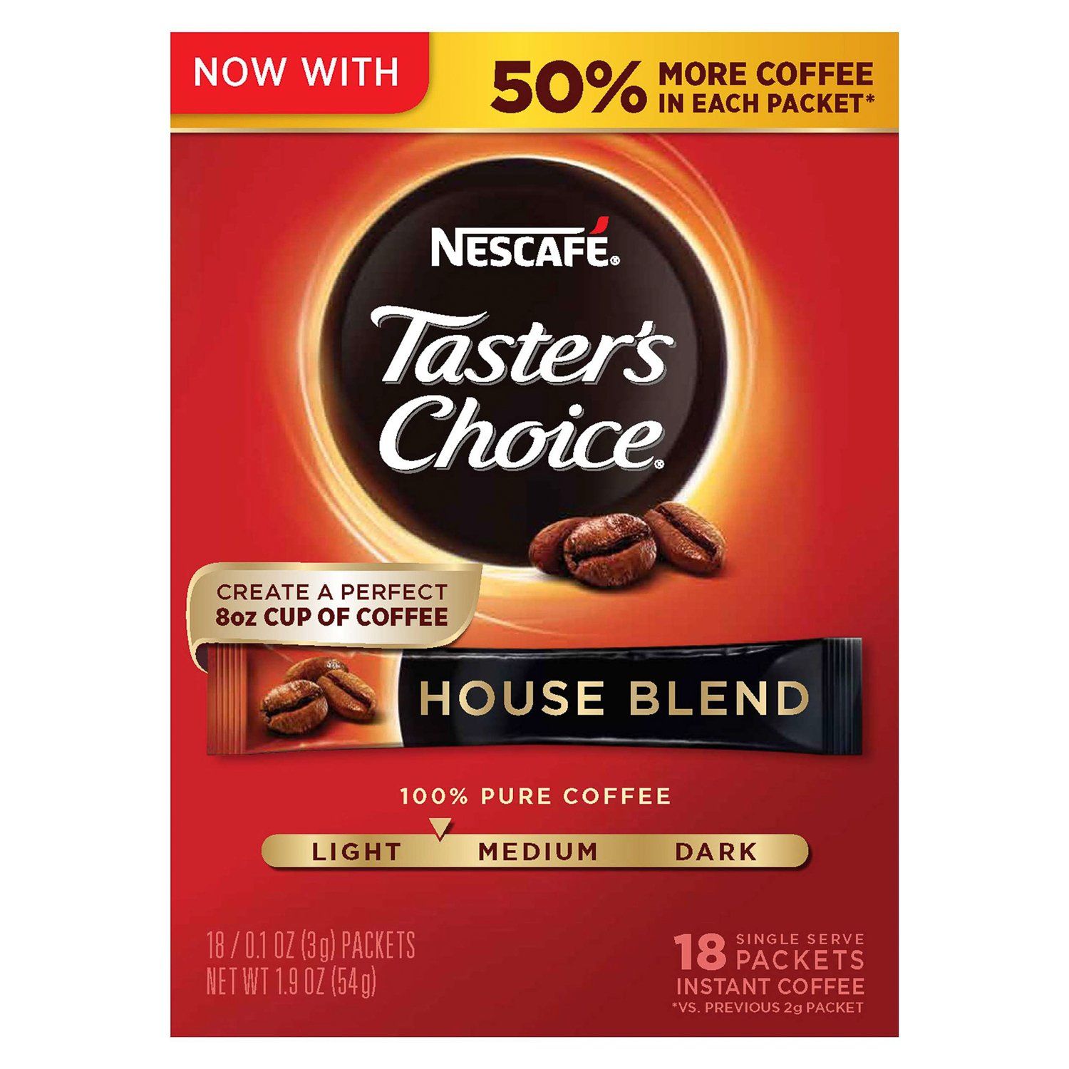 NESCAFÉ Taster's Choice Instant Coffee NESCAFÉ House Blend 0.1 Oz-18 Count 