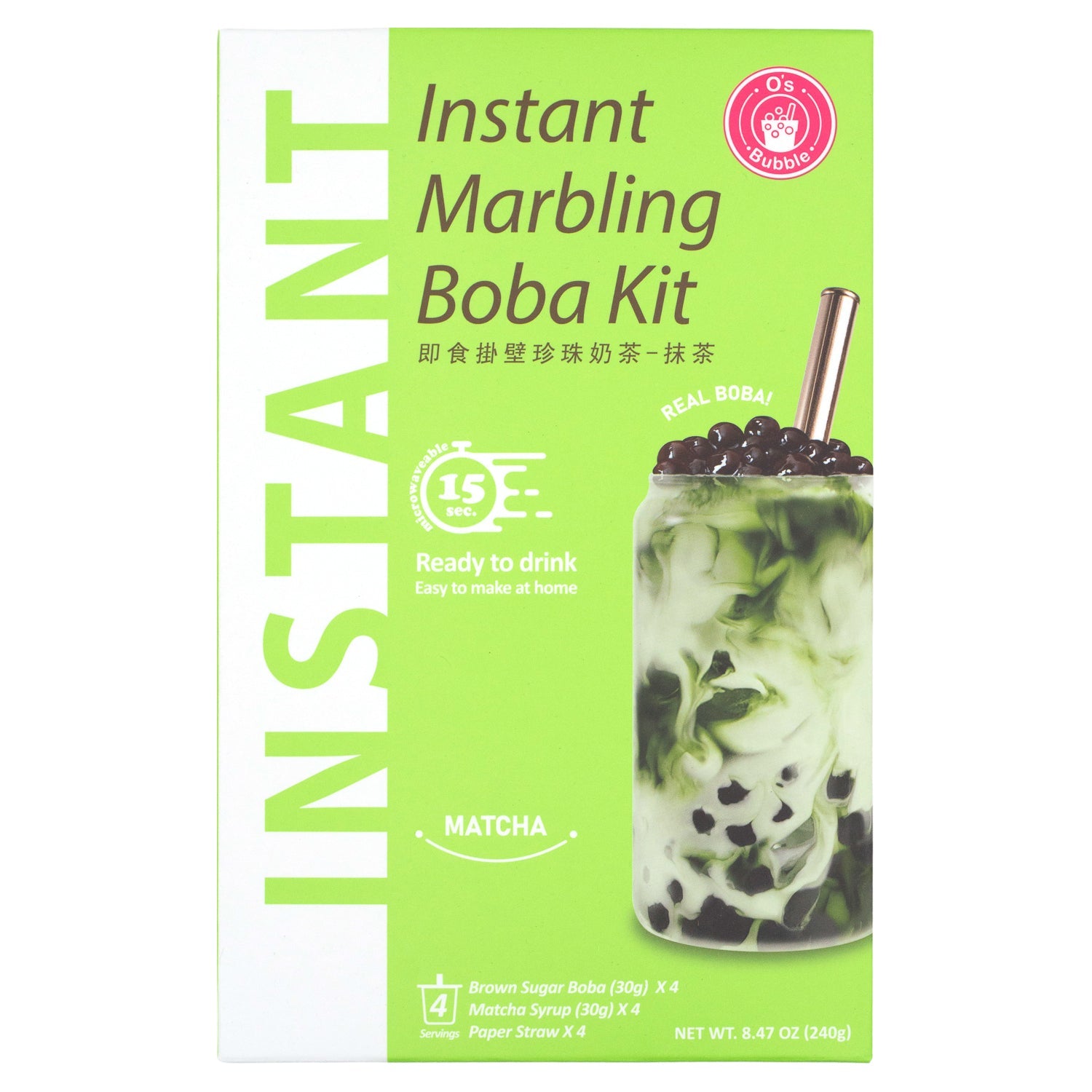 O's Bubble Instant Boba Kit O's Bubble Matcha 8.47 Ounce 