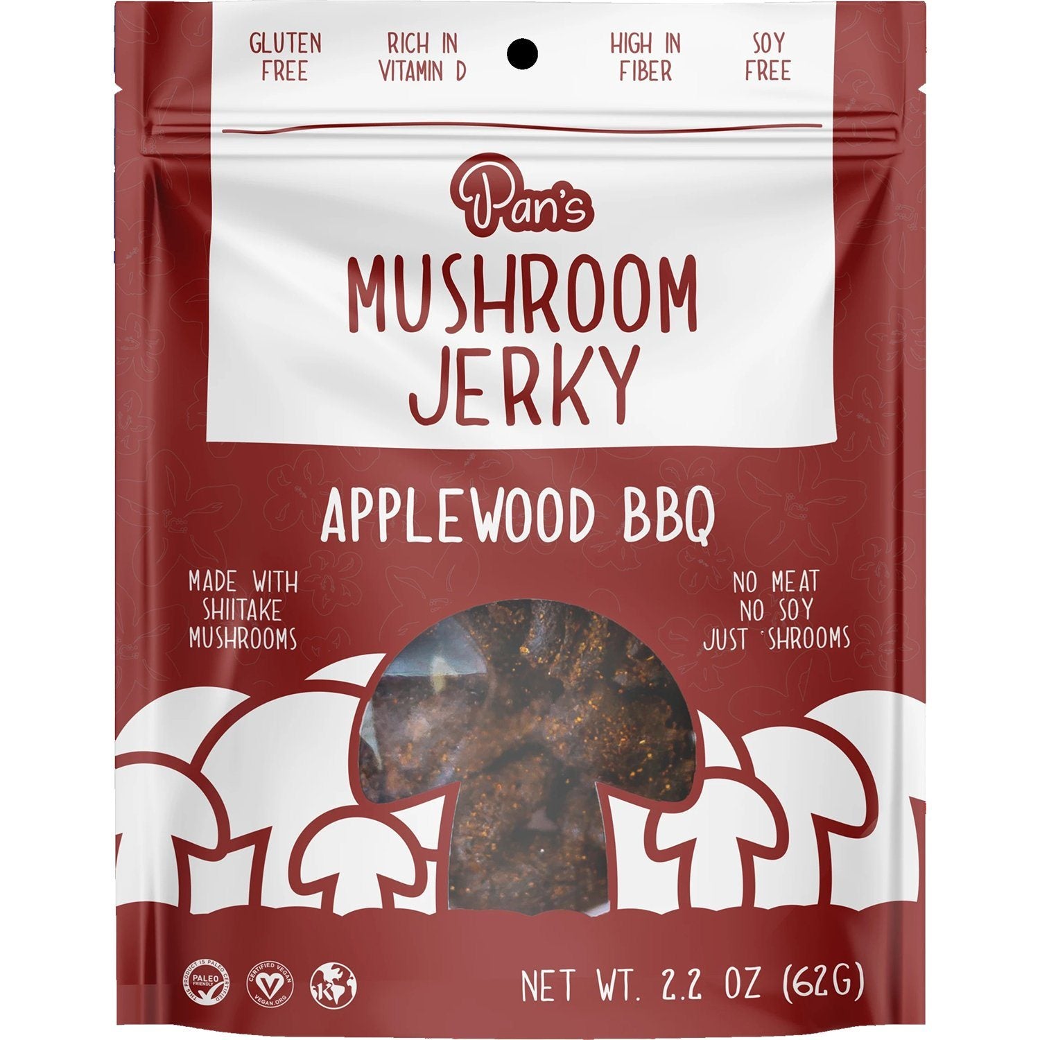 Pan's Mushroom Jerky Vegan Shiitake Mushroom Jerky Pan's Mushroom Jerky Applewood BBQ 2.2 Ounce 