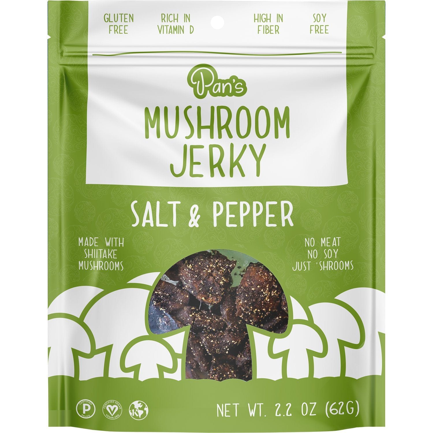 Pan's Mushroom Jerky Vegan Shiitake Mushroom Jerky Pan's Mushroom Jerky Salt & Pepper 2.2 Ounce 