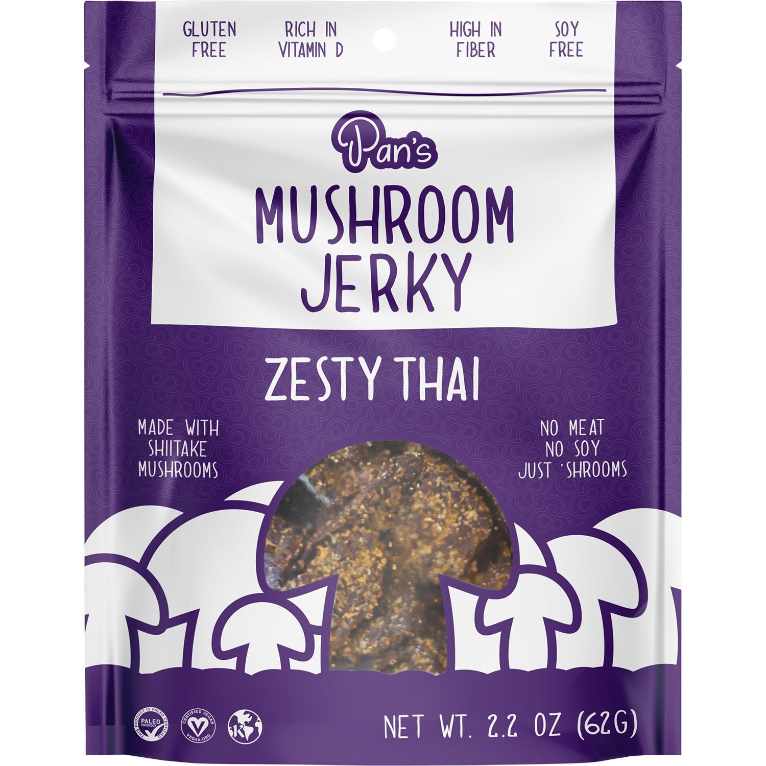 Pan's Mushroom Jerky Vegan Shiitake Mushroom Jerky Pan's Mushroom Jerky Zesty Thai 2.2 Ounce 