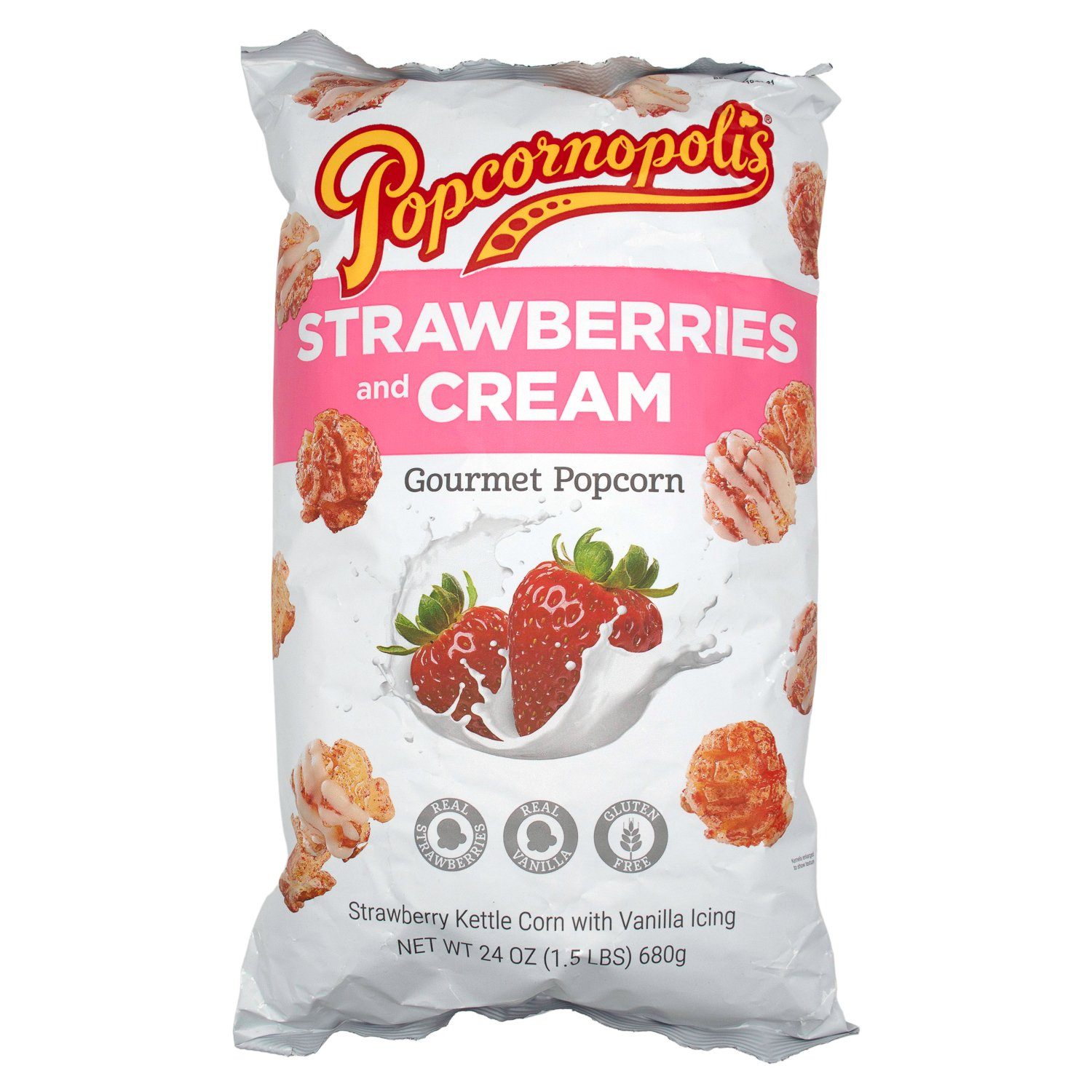 Popcornopolis Gourmet Popcorn Popcornopolis Strawberries and Cream 24 Ounce 