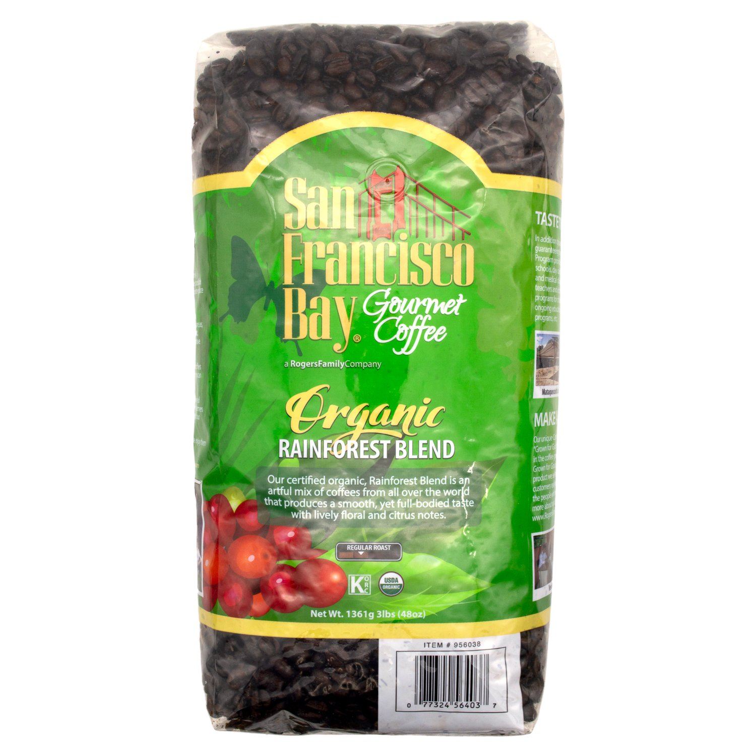 San Francisco Bay French Whole Coffee Beans San Francisco Bay Organic Rainforest Blend 3 Pound 