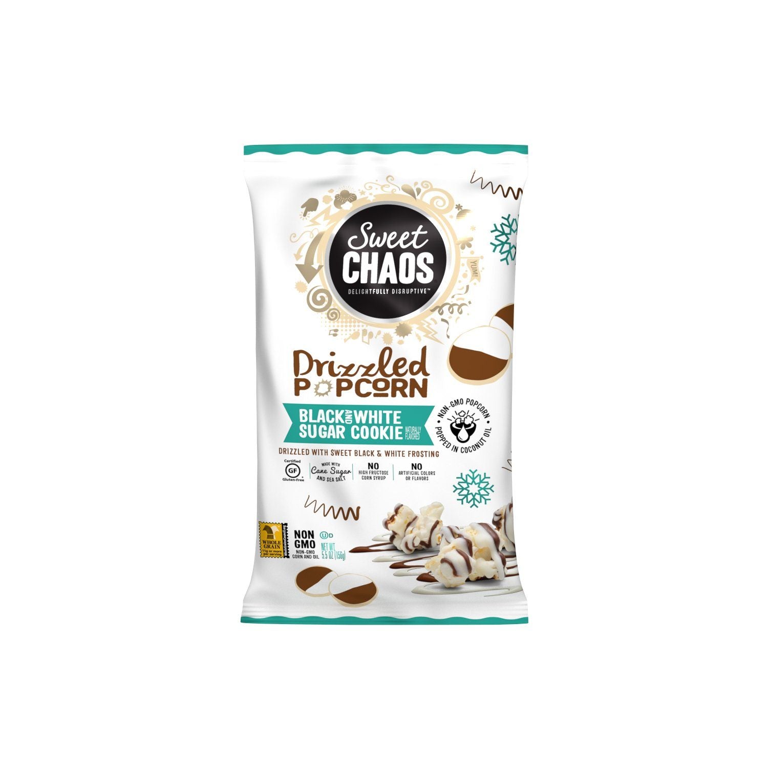 Sweet Chaos Drizzled Popcorns Sweet Chaos Black & White Sugar Cookie 5.5 Ounce 