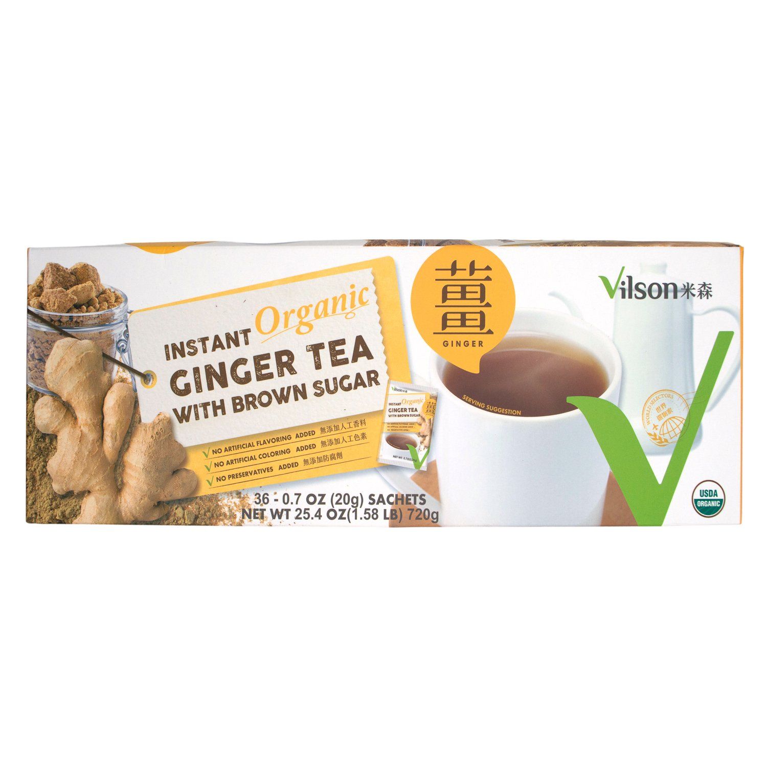 Vilson Organic Ginger Tea With Brown Sugar Vilson 0.7 Oz-32 Count 